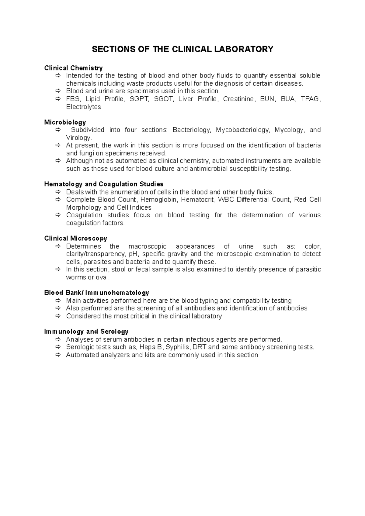 Sections OF THE Clinical Laboratory - SECTIONS OF THE CLINICAL ...