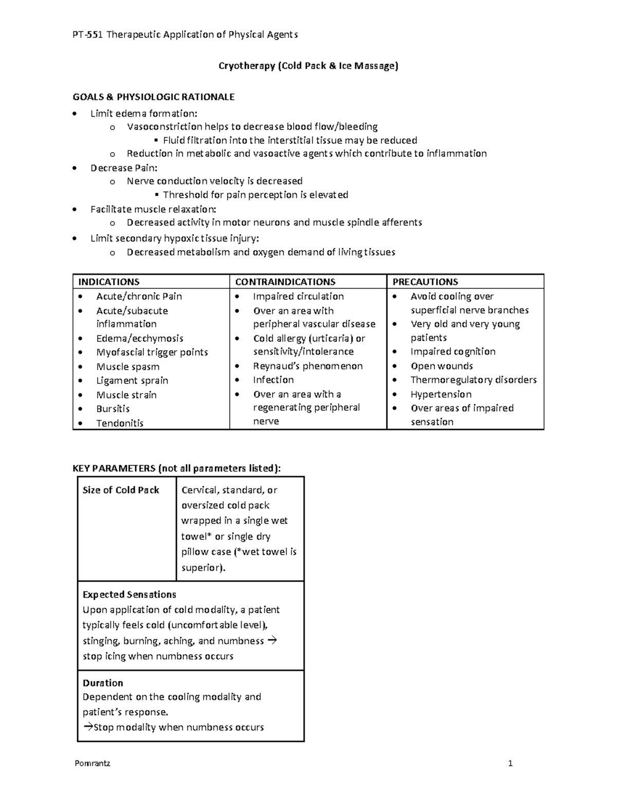 Post Session Handout Cryotherapy 2022 - Cryotherapy (Cold Pack & Ice ...