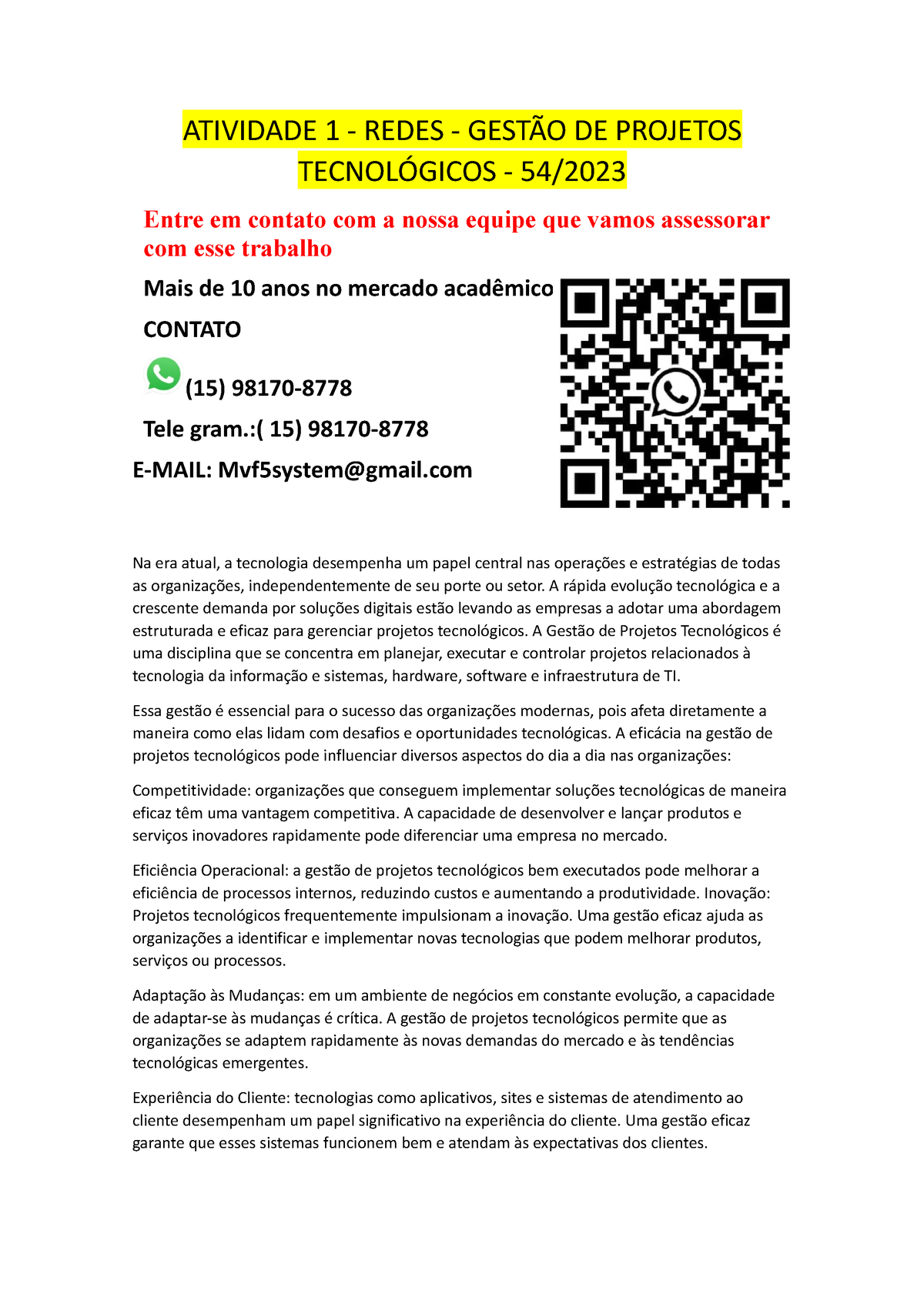 Atividade 1 Redes Gestão De Projetos Tecnológicos 542023 Atividade 1 Redes GestÃo De 0444