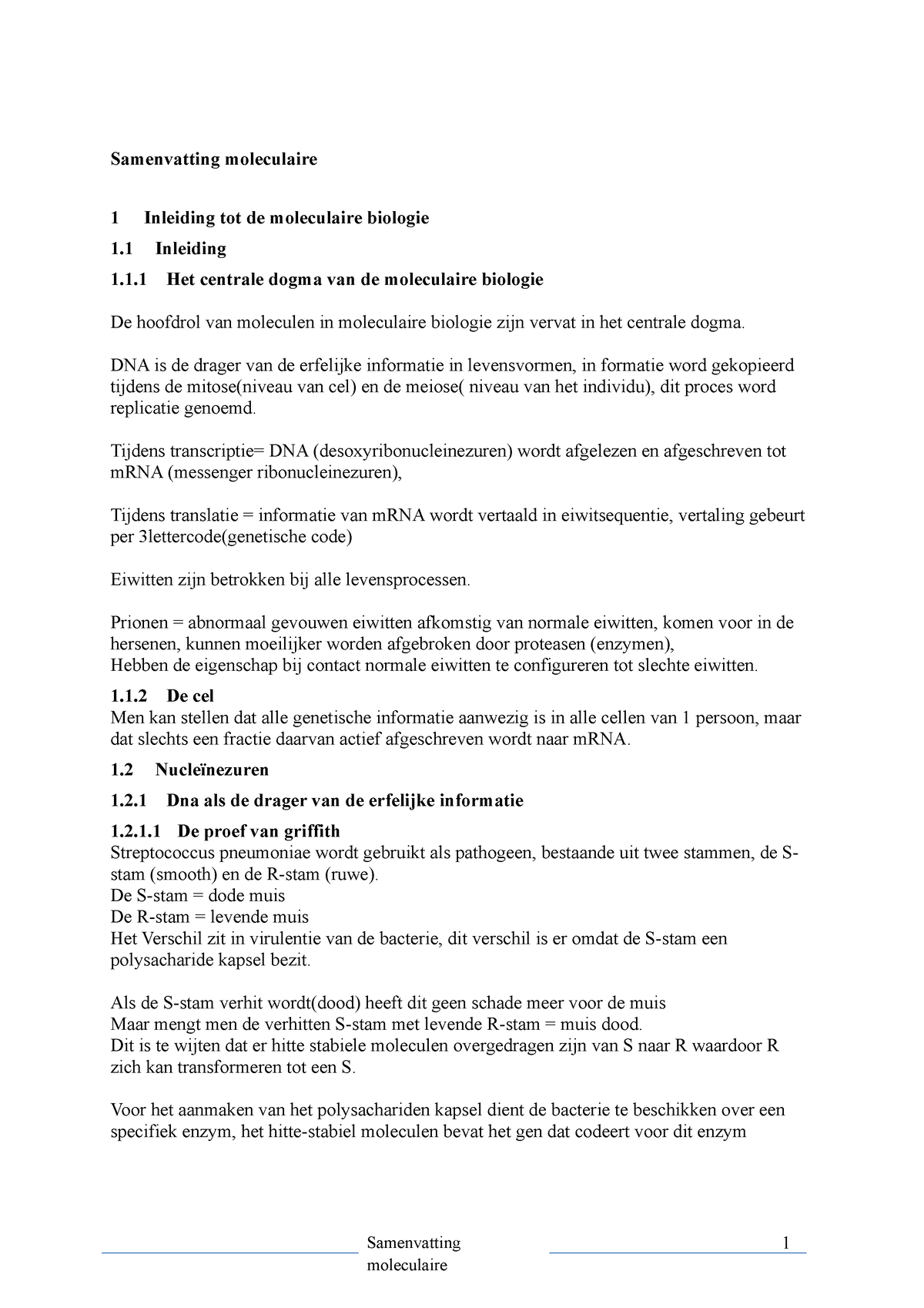 Samenvatting-moleculaire - Samenvatting Moleculaire 1 Inleiding Tot De ...