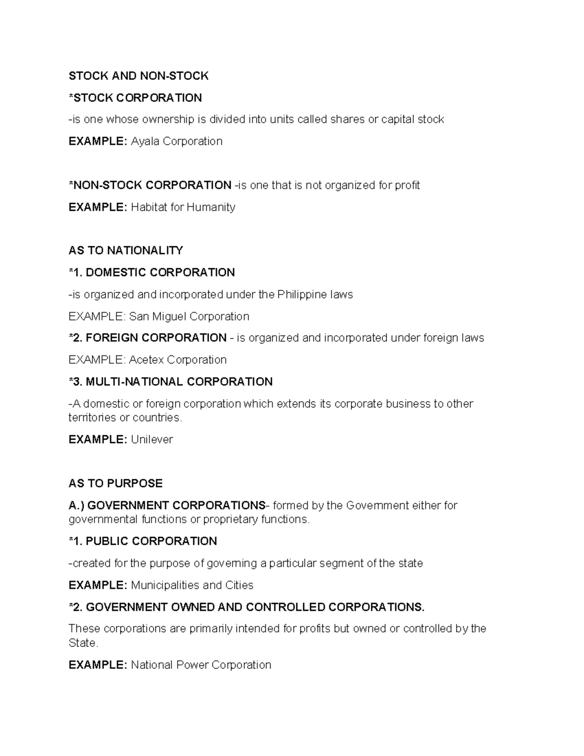 Acctg Corporation STOCK AND NONSTOCK *STOCK CORPORATION is one