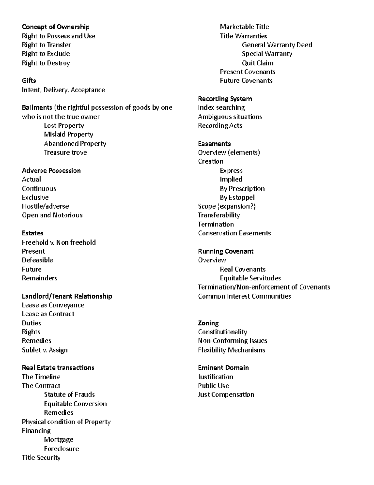 Property Attack Outline Concept of Ownership Right to Possess and Use