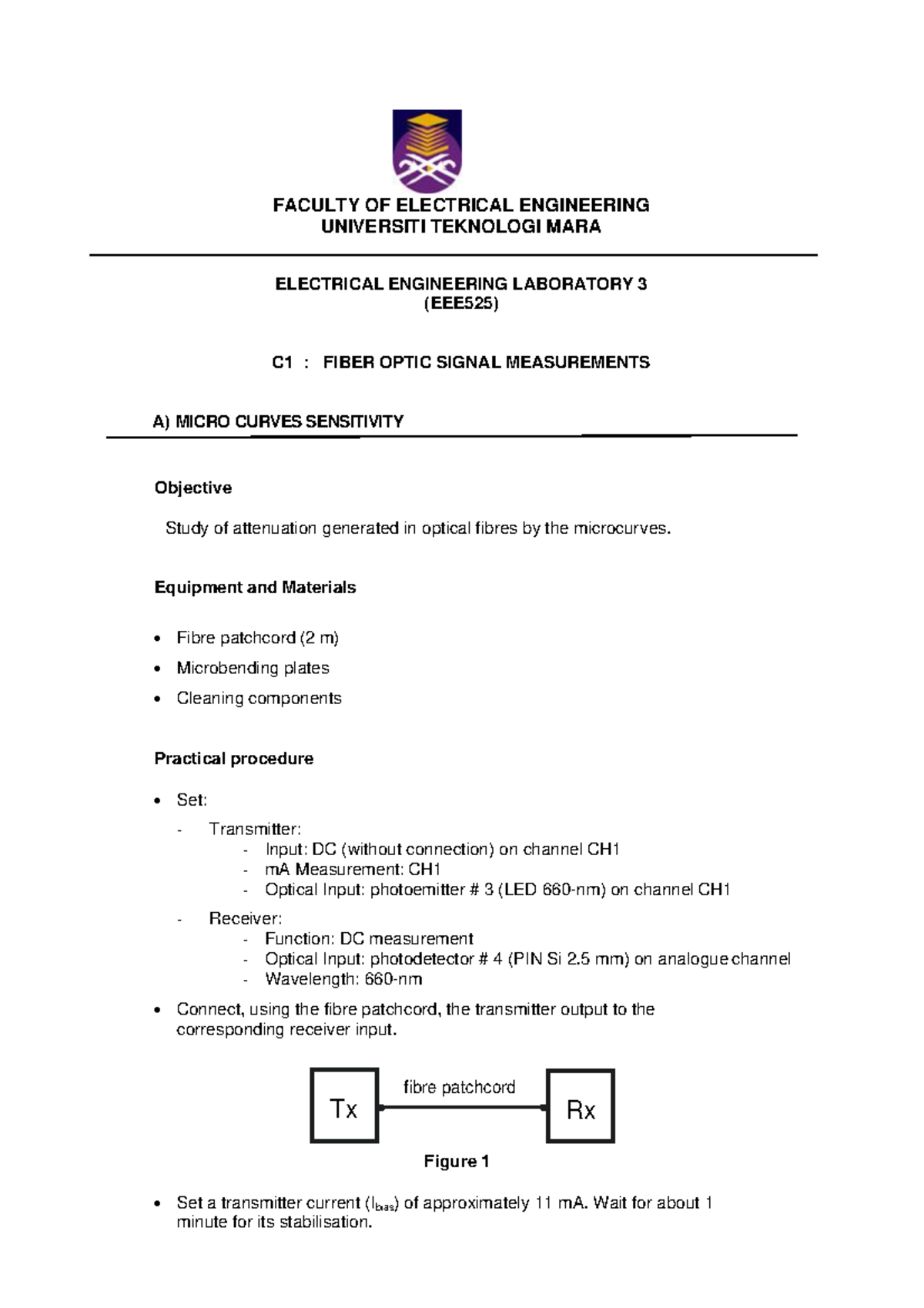 C1 Fiber Optic Signal Measurements Structured Lab Updated JUN 2020 ...