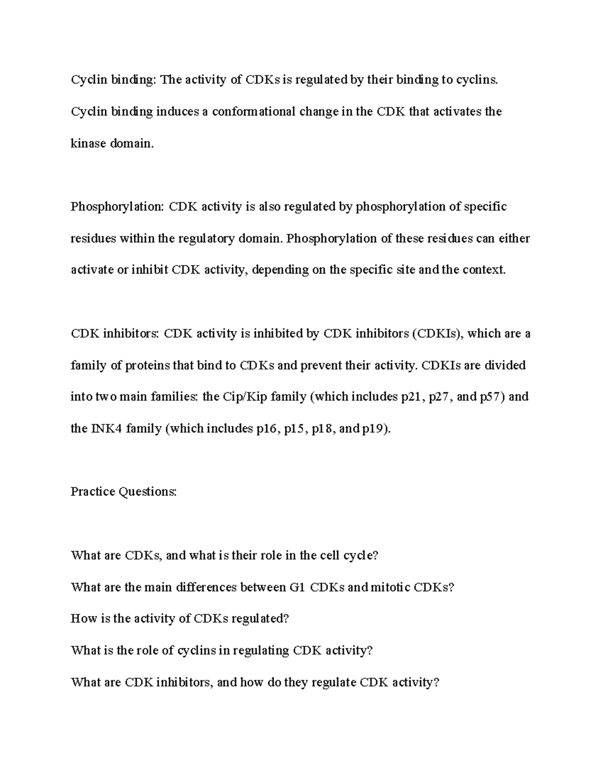 CDK Notes 3 Google Docs Cyclin binding The activity of CDKs is