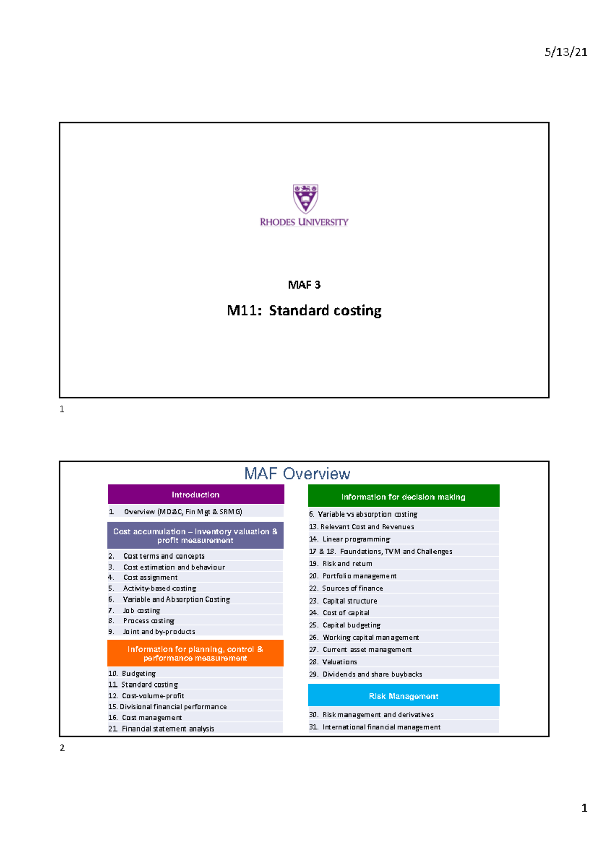 A MAF 3 2022 M11 Standard Costing PPP - MAF 3 M11: Standard costing ...