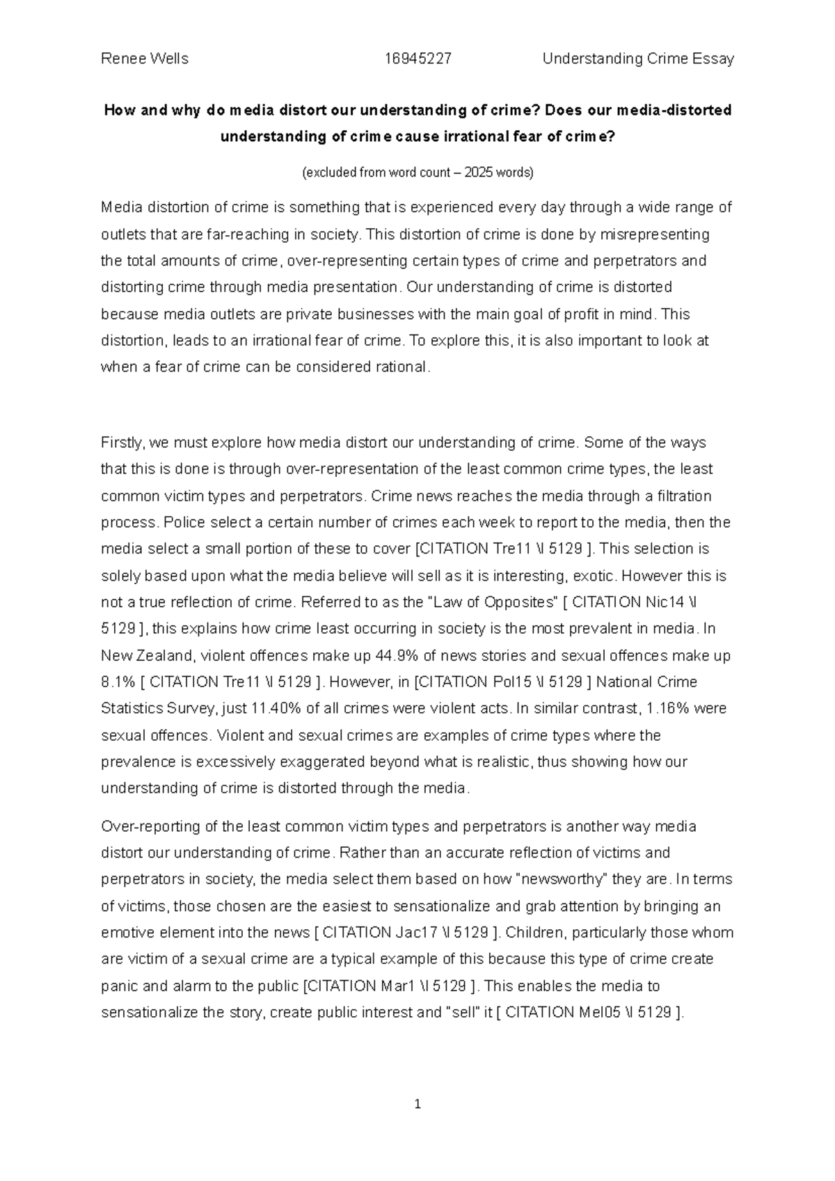 Understanding Crime Essay 1 Final How And Why Do Media Distort Our 