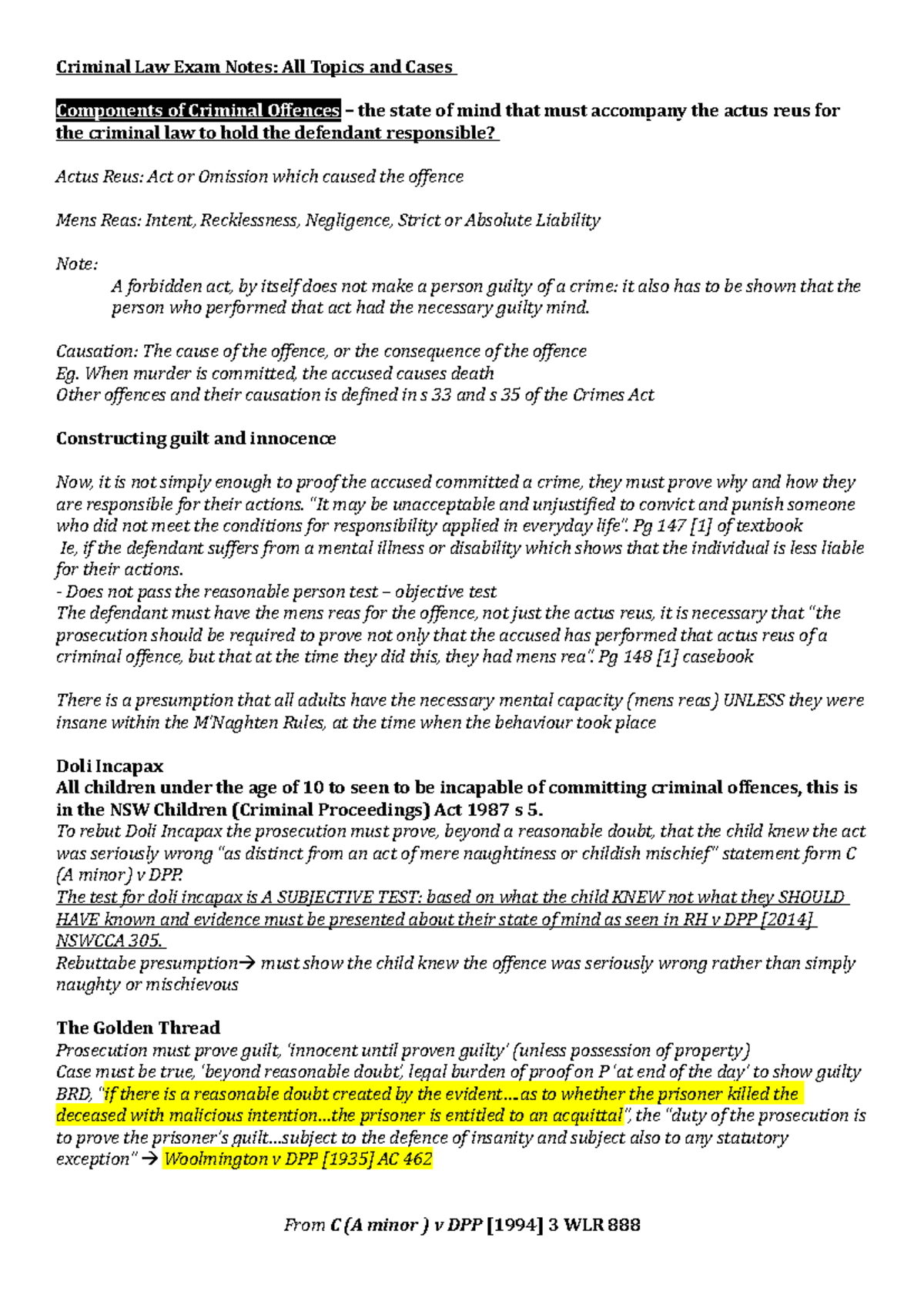 Criminal Law A Exam Notes - Criminal Law Exam Notes: All Topics and ...