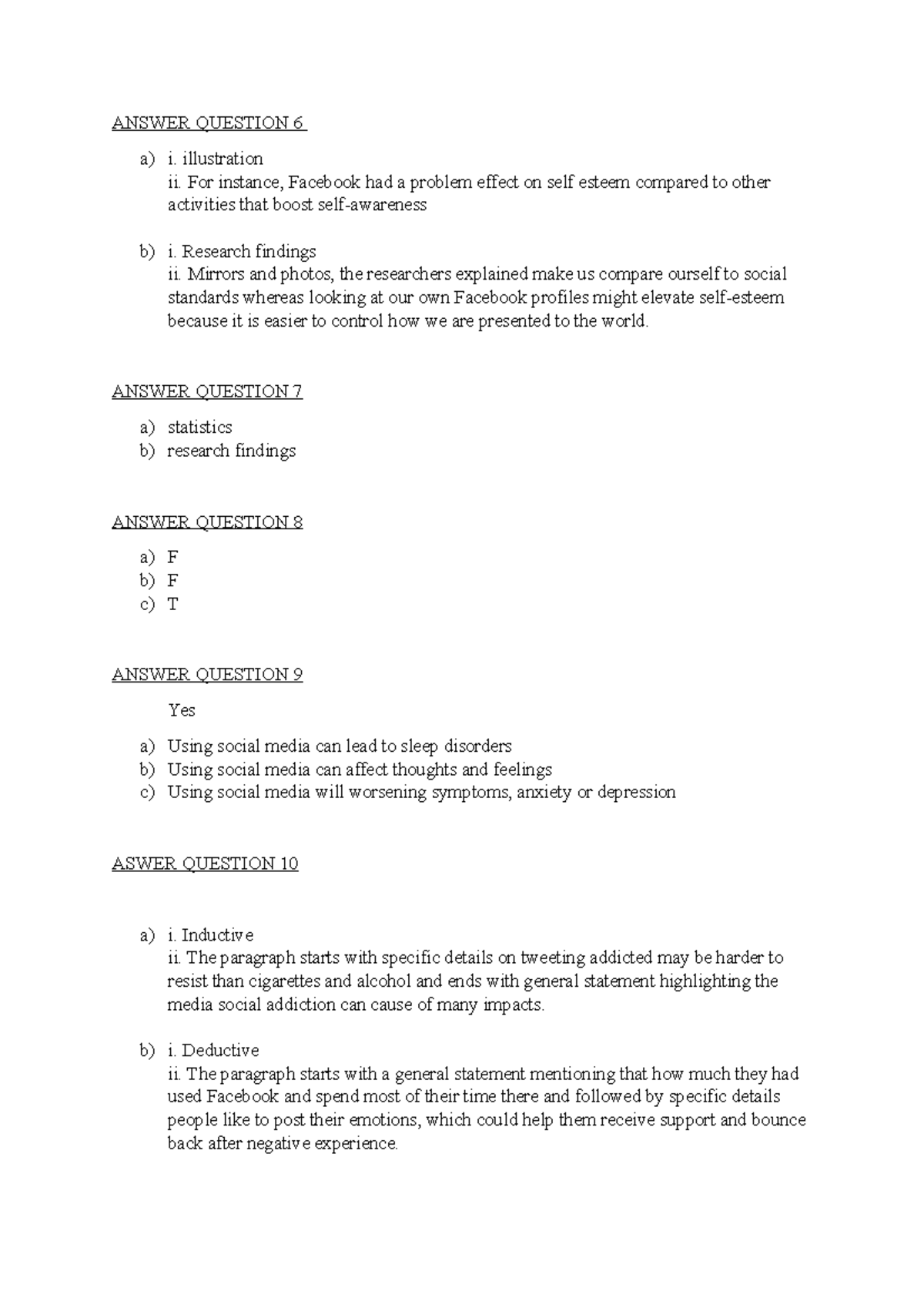 ELC 501 (6,7,8,9,10 question) ANSWER QUESTION 6 a) i. illustration ii
