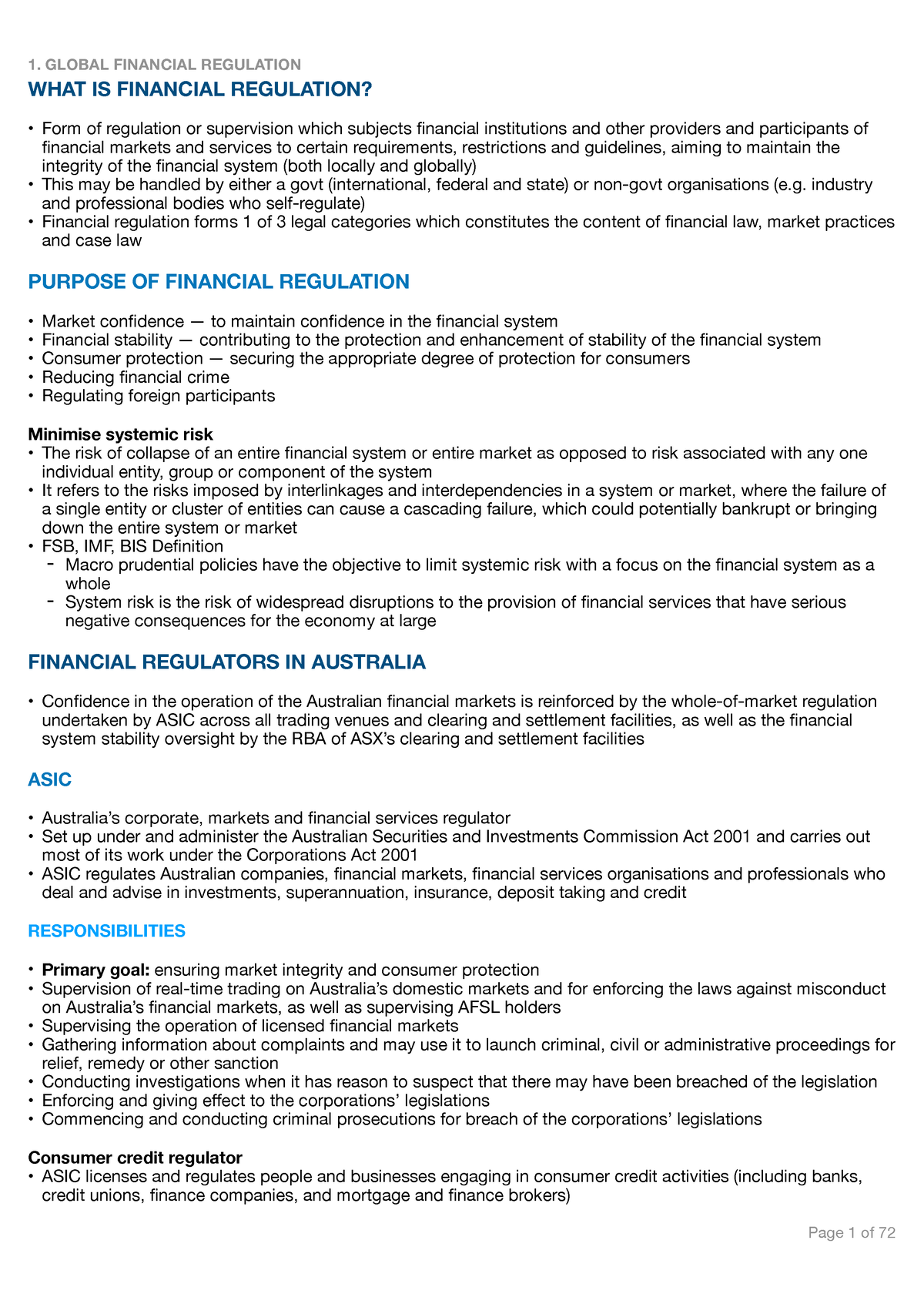 Financial Services Regulation - Divided Into Topics Summarising ...