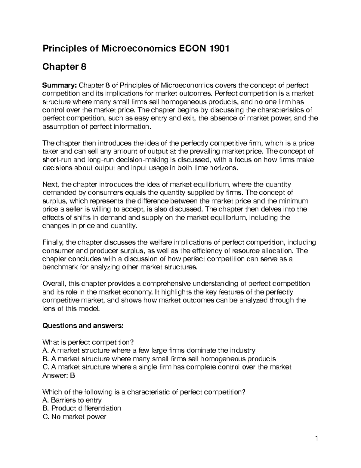 ECON 1901 - Chapter 8 - Principles of Microeconomics ECON 1901 Chapter ...