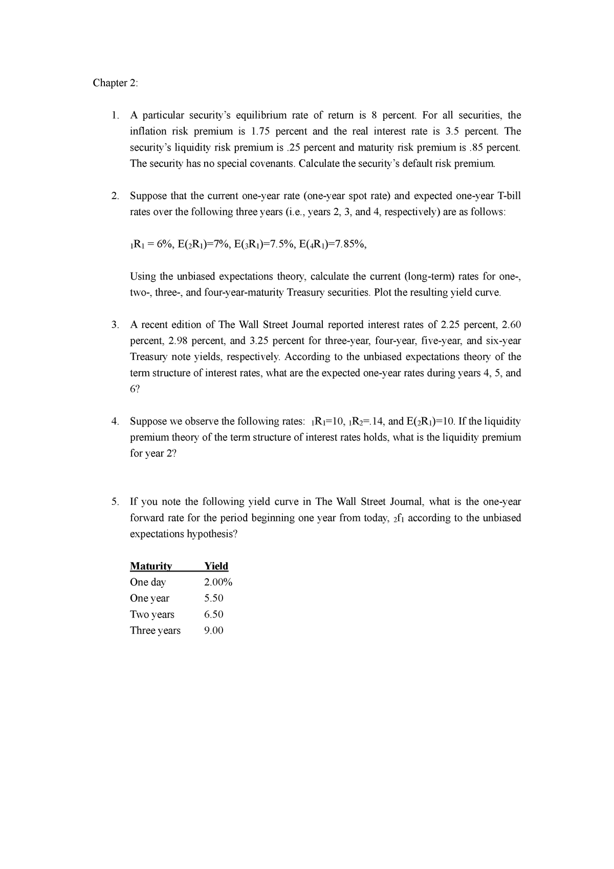 Chapter 2 Questions Chapter 2 A Particular Securitys Equilibrium Rate Of Return Is 8 