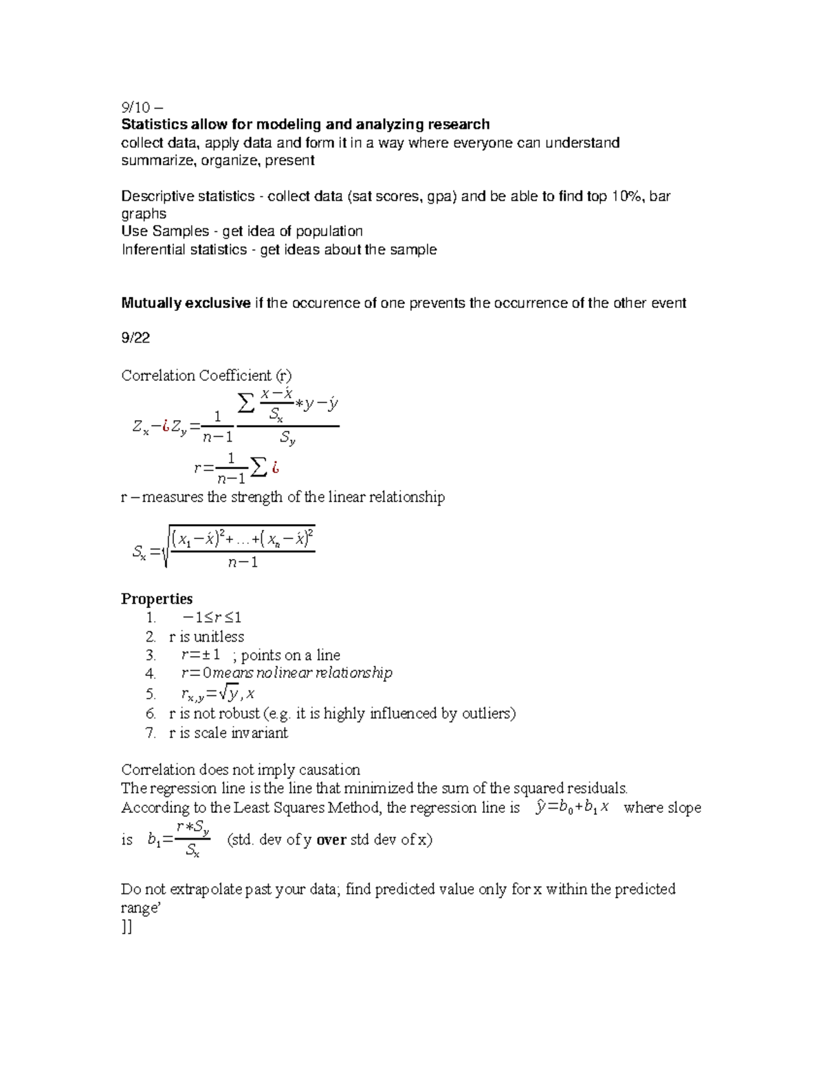 Notes - 9/10 – Statistics allow for modeling and analyzing research ...