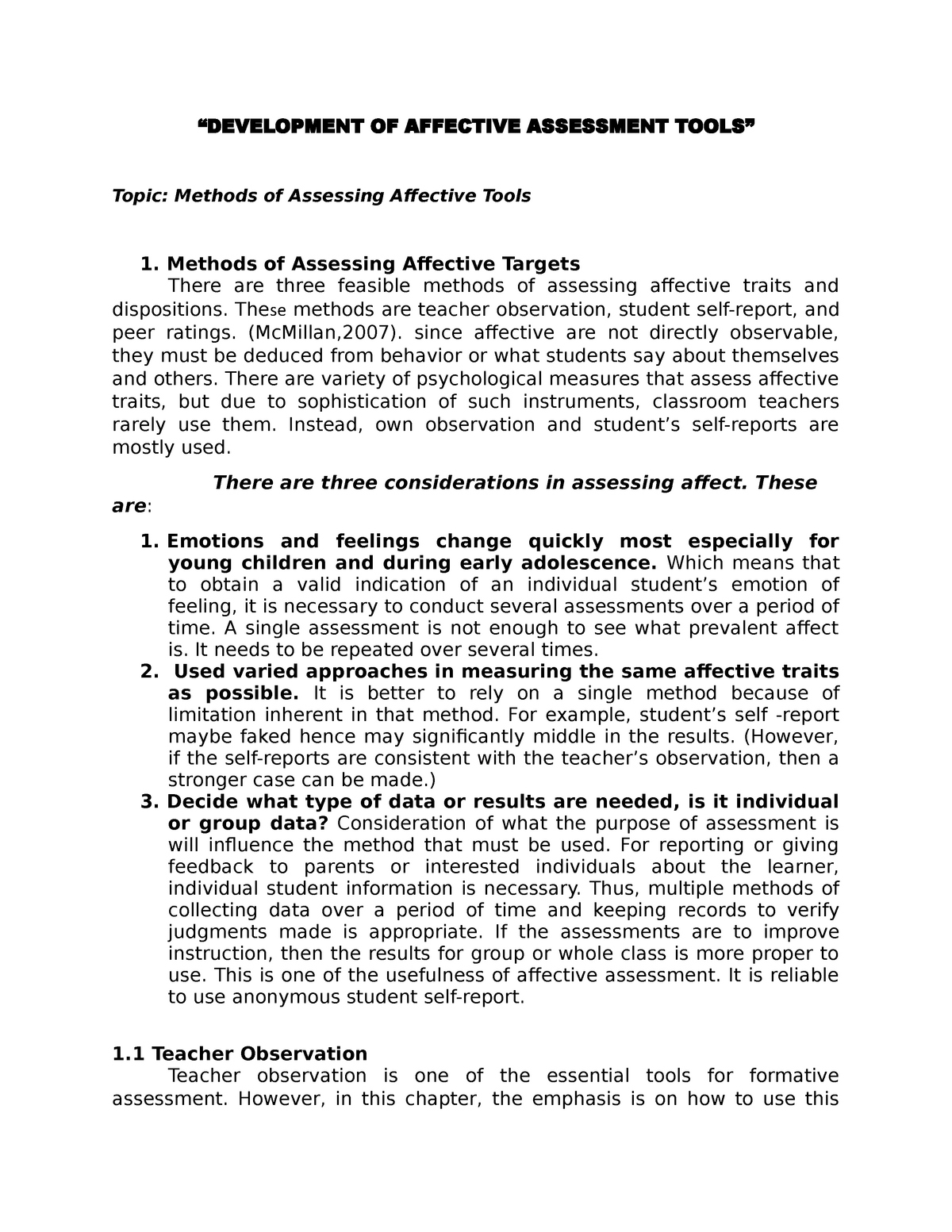 Development Of Affective Tools DEVELOPMENT OF AFFECTIVE ASSESSMENT 