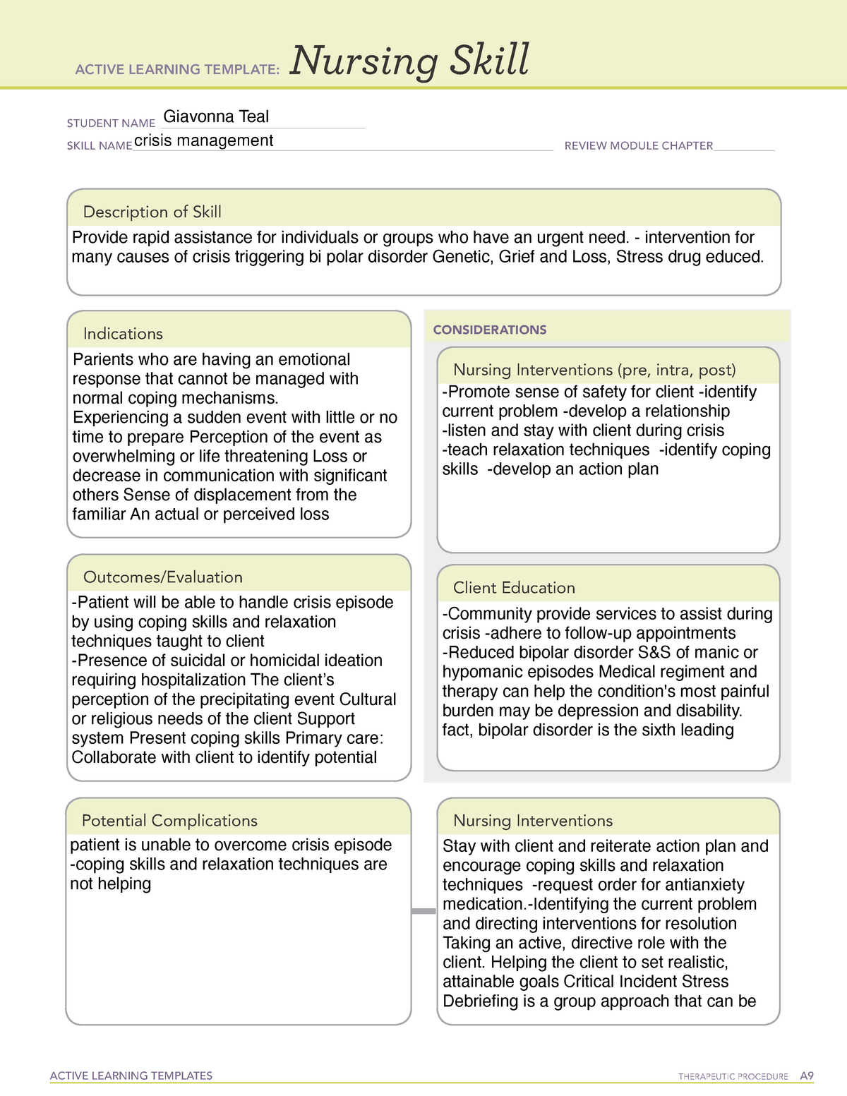 Crisis Management - ATI - ACTIVE LEARNING TEMPLATES THERAPEUTIC ...