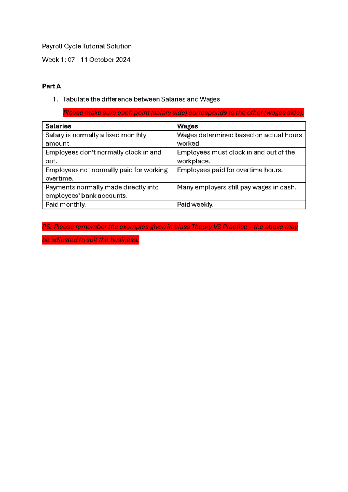 Payroll Cycle Tutorial Solution - Tabulate the difference between ...