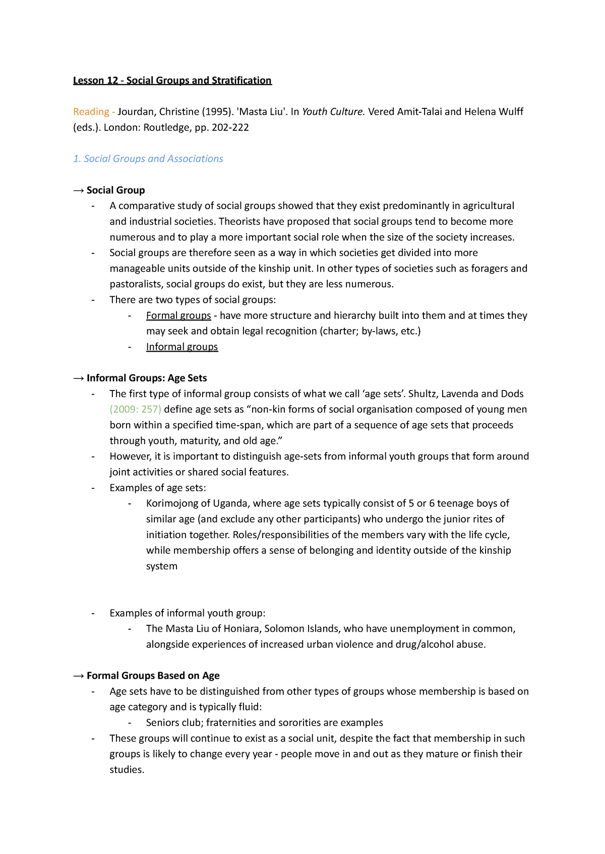 ANTH 202 lesson 12 - Lesson 12 - Social Groups and Stratification ...