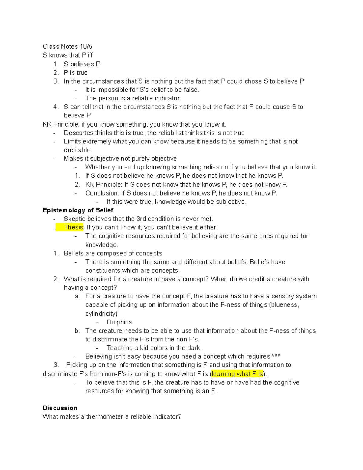 Class Notes 10 5 - Class Notes 10  S Knows That P Iff 1. S Believes P 2 