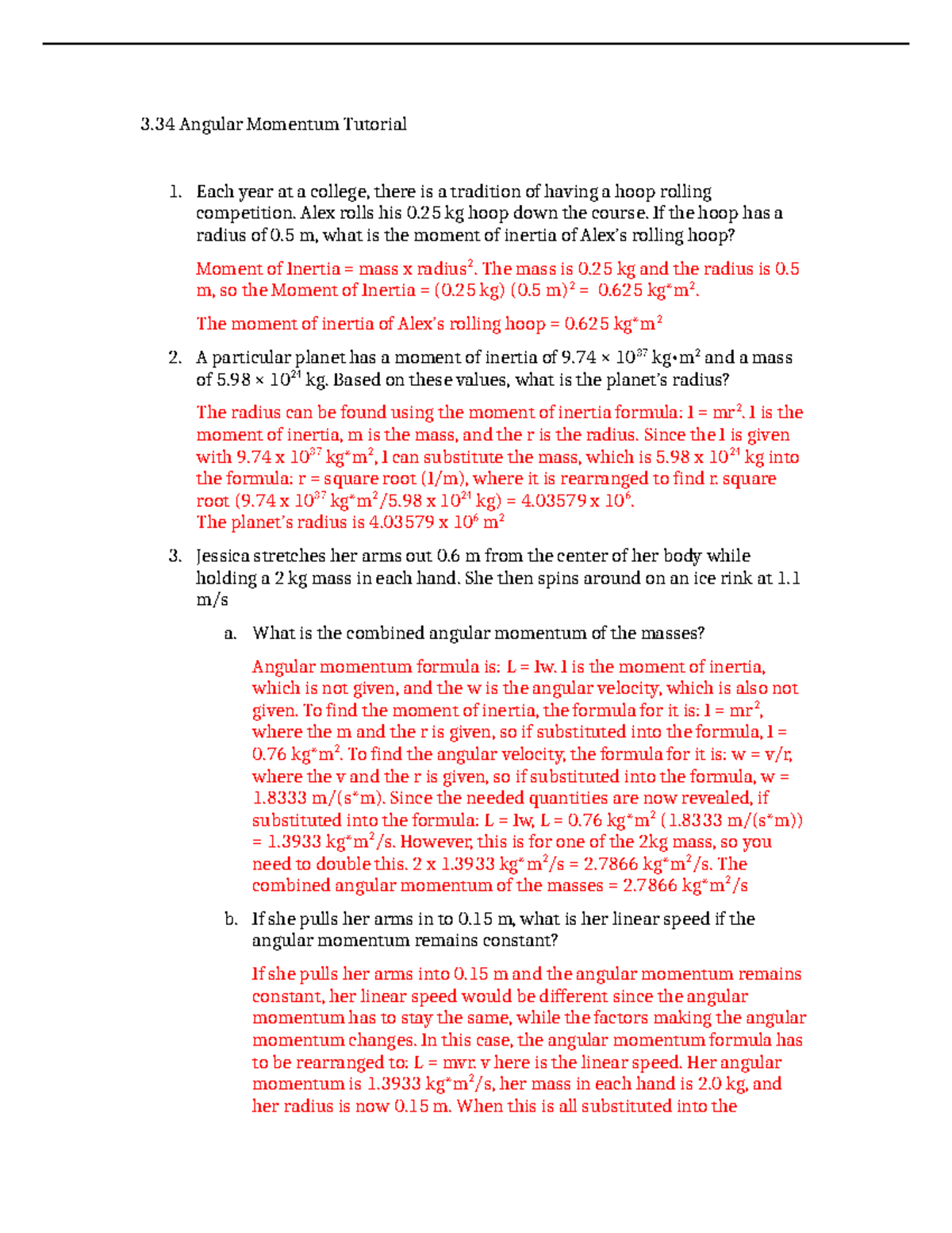 334 Angular Momentum Tutorial - 3 Angular Momentum Tutorial Each year ...