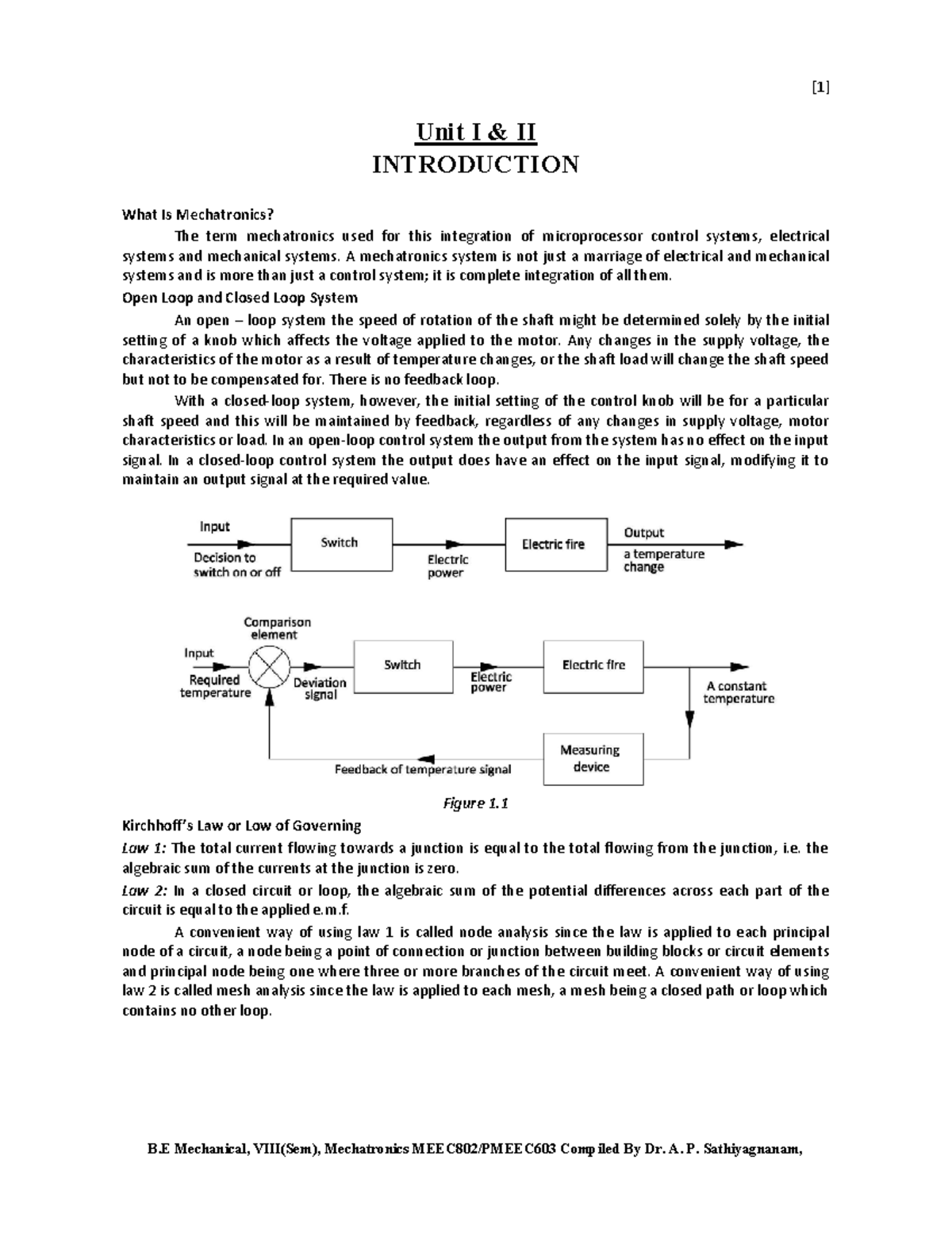 Class Notes Mechatronics - Unit I & II INTRODUCTION What Is ...