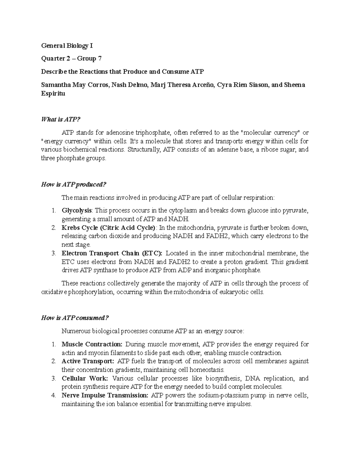 Genbio ATP - Nnaa - General Biology I Quarter 2 – Group 7 Describe the ...