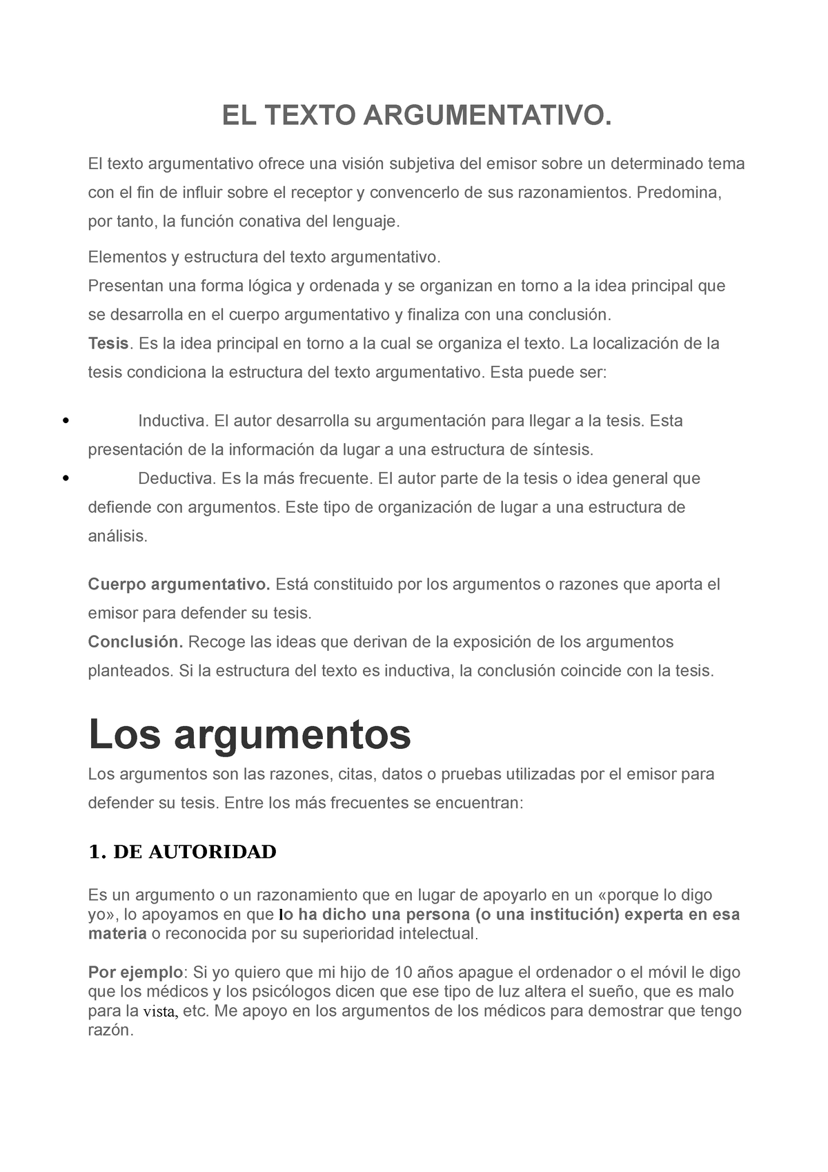 EL Texto Argumentativo. Teoría - EL TEXTO ARGUMENTATIVO. El texto ...