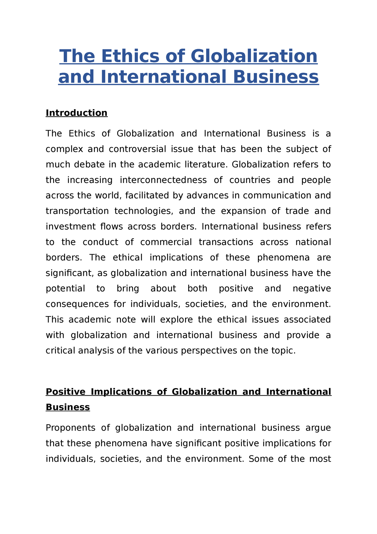 globalization and ethics essay