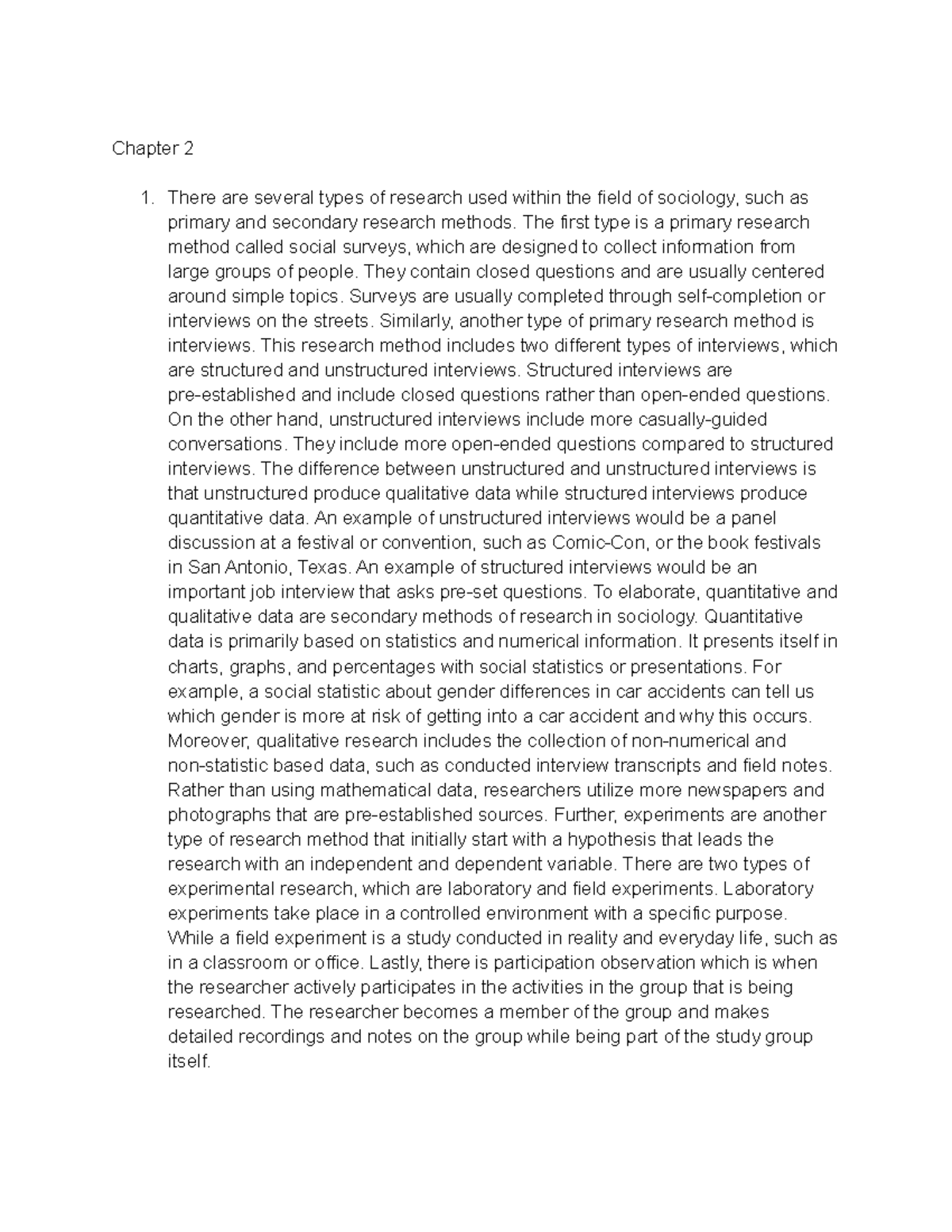 Chapter Two Assignment - Chapter 2 There are several types of research ...