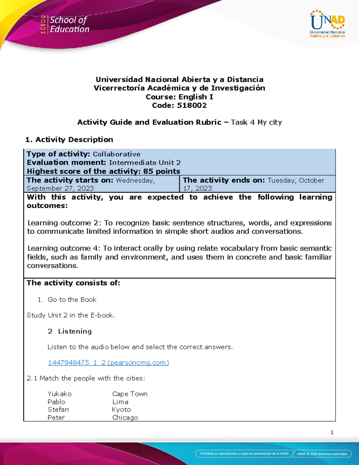 Activity Guide and Evaluation Rubric - Unit 2 - Task 4 - My city ...