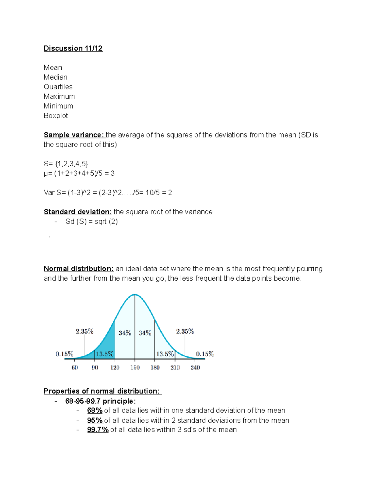 Discussion section notes - Discussion 11/ Mean Median Quartiles Maximum ...