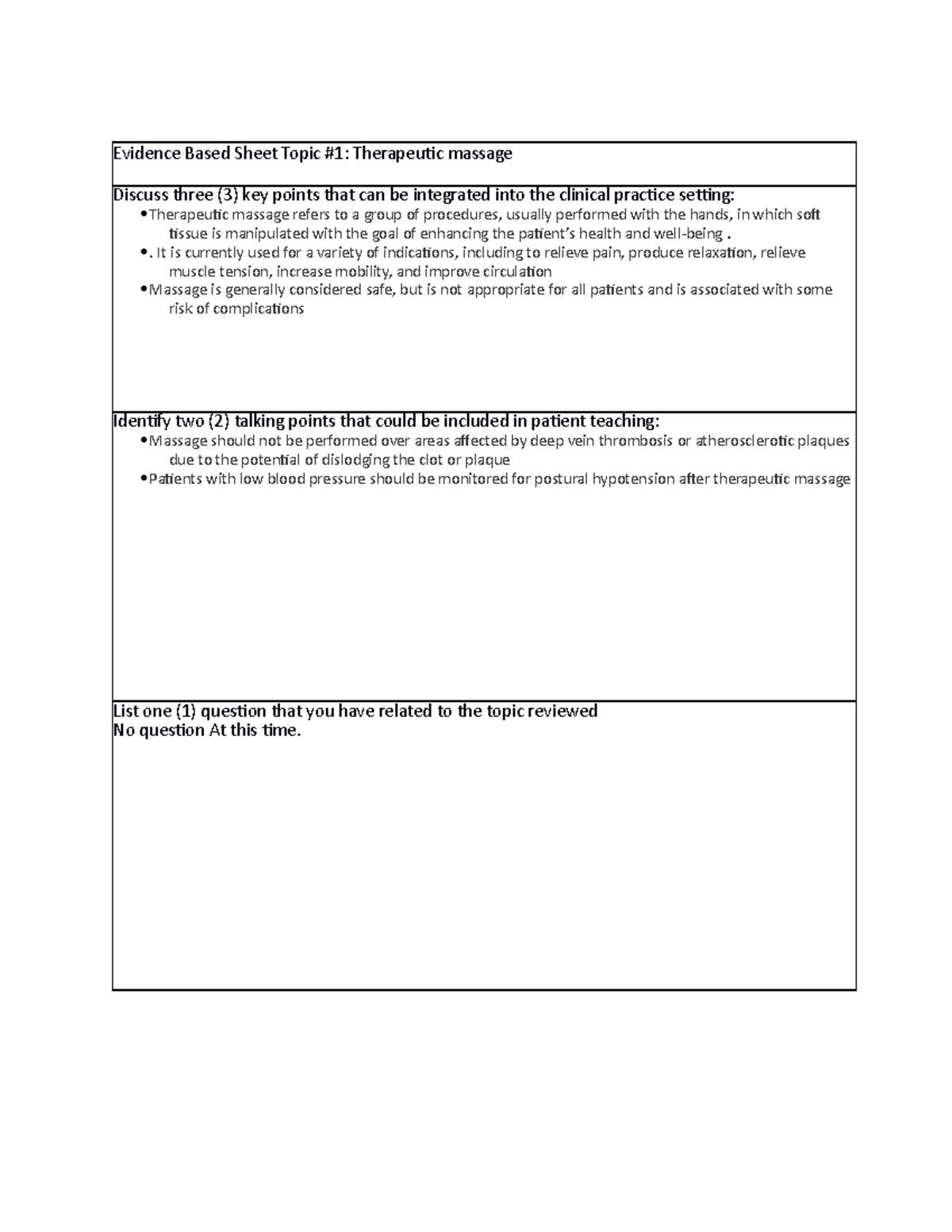 3-2-1 Summary 2 Topics Assigned - Evidence Based Sheet Topic #1 ...