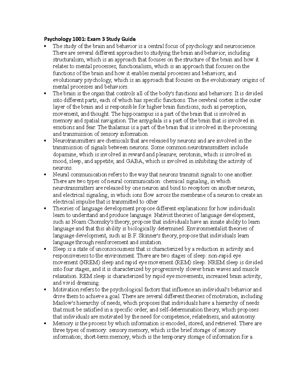 Psychology 1001 Exam 3 study guide - Psychology 1001: Exam 3 Study ...