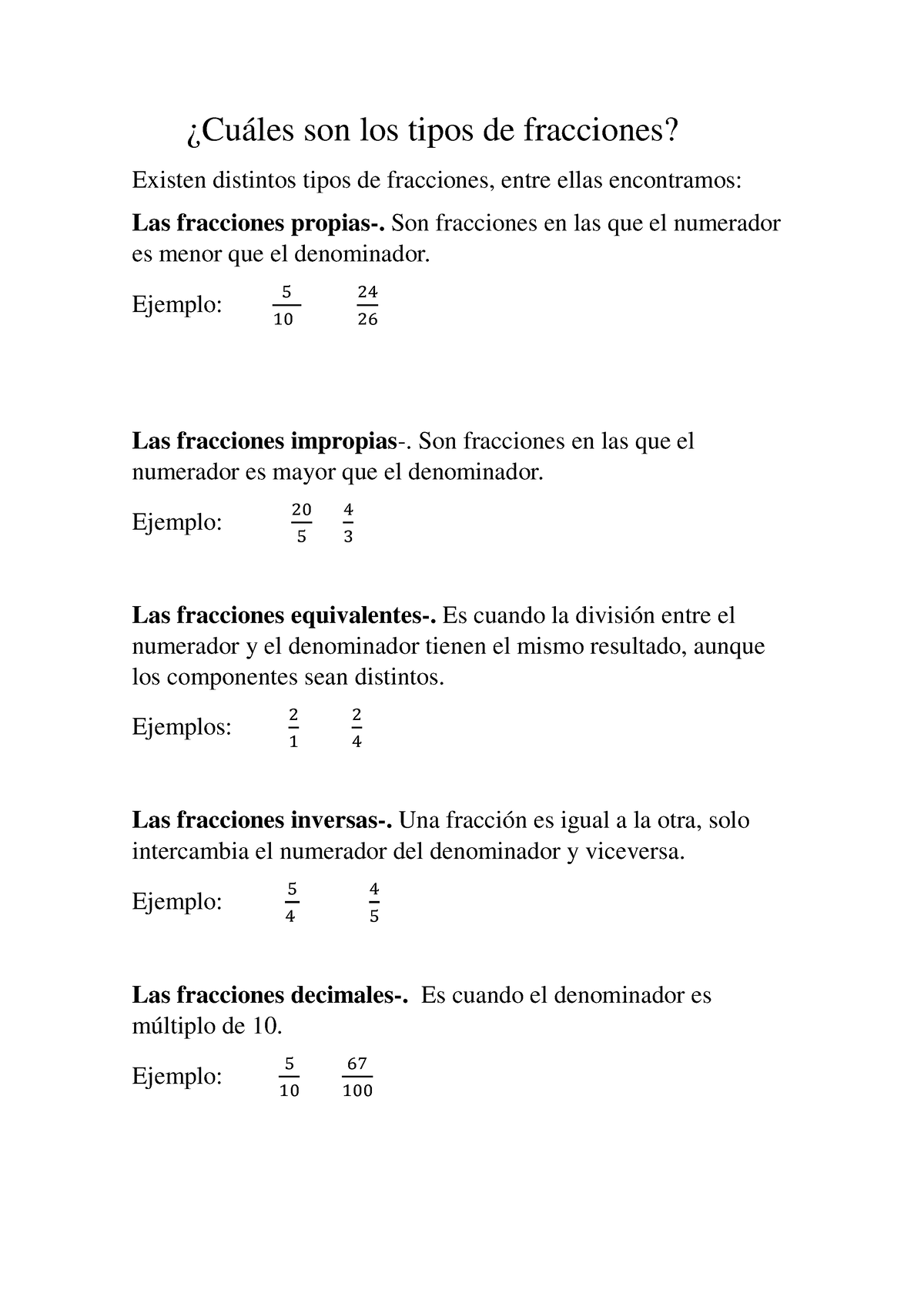 Tipos De Fracciones Investigacion 2 ¿cuáles Son Los Tipos De Fracciones Existen Distintos 7626