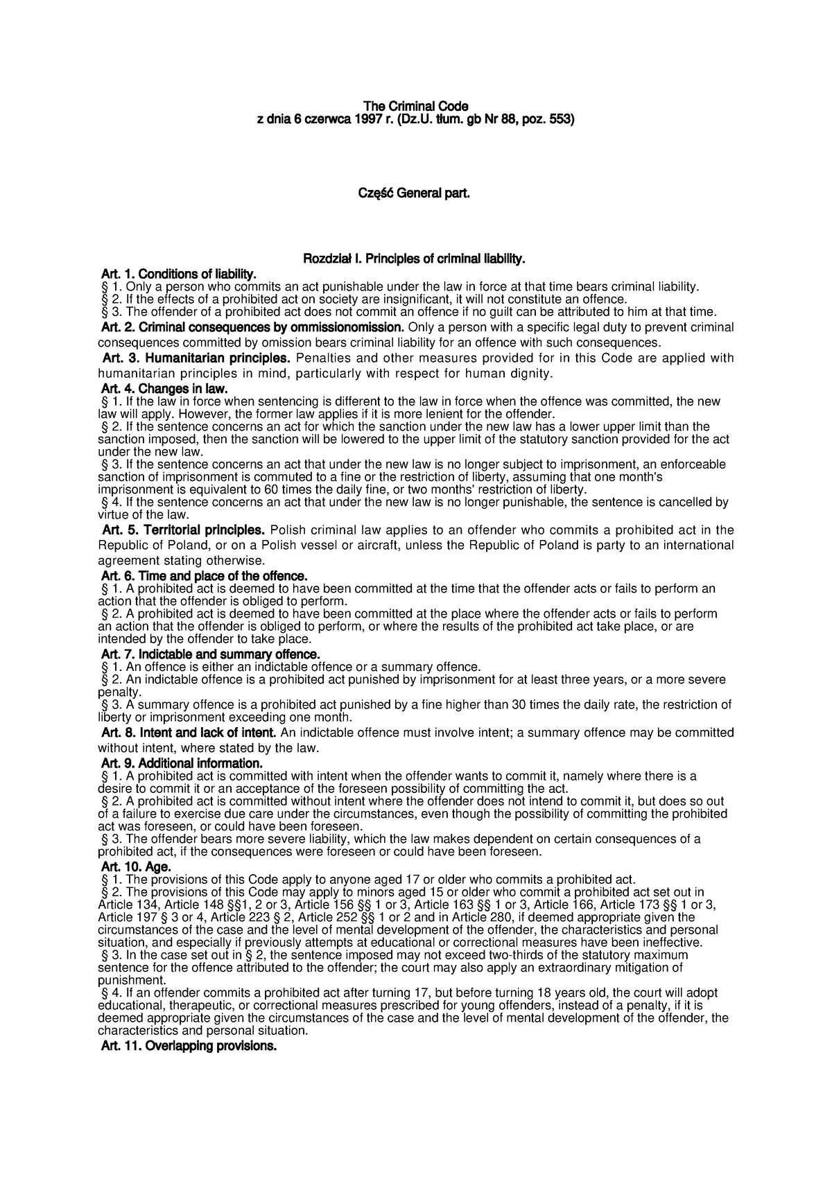 The Criminal Code Muy Bueno The Criminal Code Z Dnia 6 Czerwca 1997 R Dz Tłum Gb Nr 88 5093