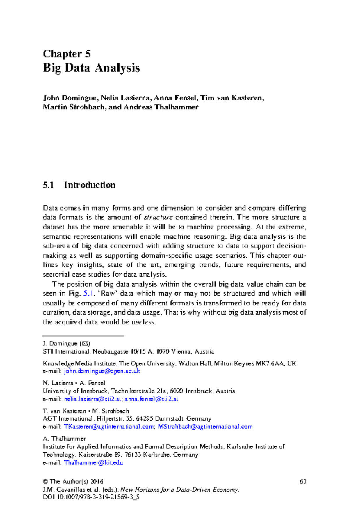 Big Data Analysis - Chapter 5 Big Data Analysis John Domingue, Nelia ...