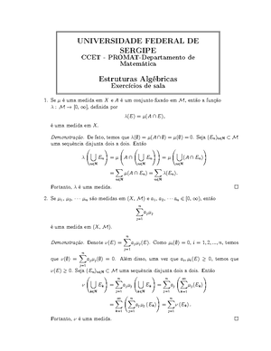 Exercícios - I - Personal notes of Measure theory - UNIVERSIDADE ...