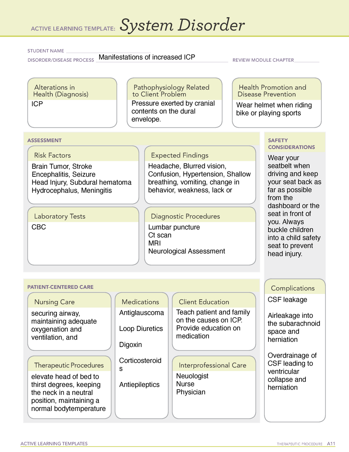 ATI System Disorder Sheet
