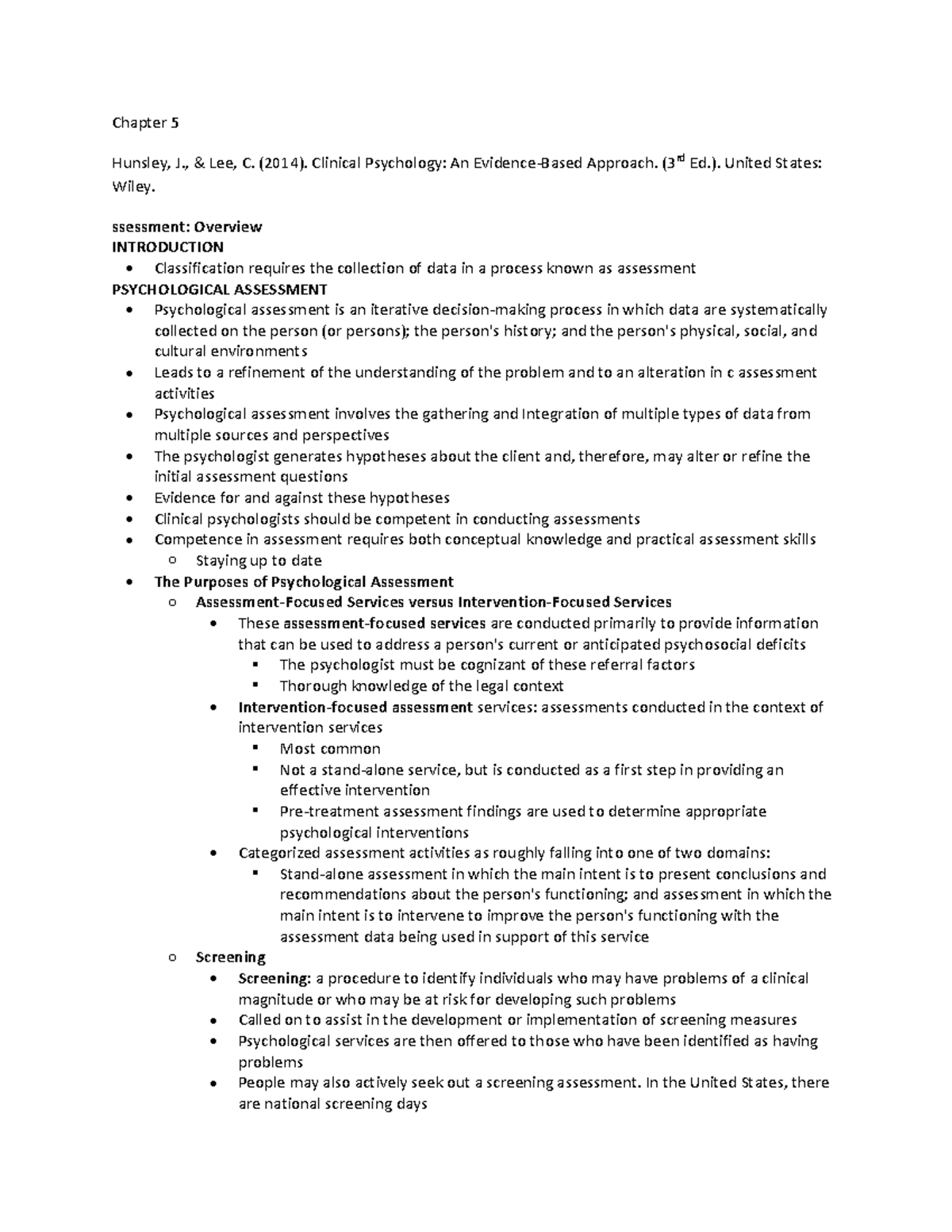 Clinical Psychology - Lecture notes - Chapter 5 - Chapter 5 Hunsley, J ...