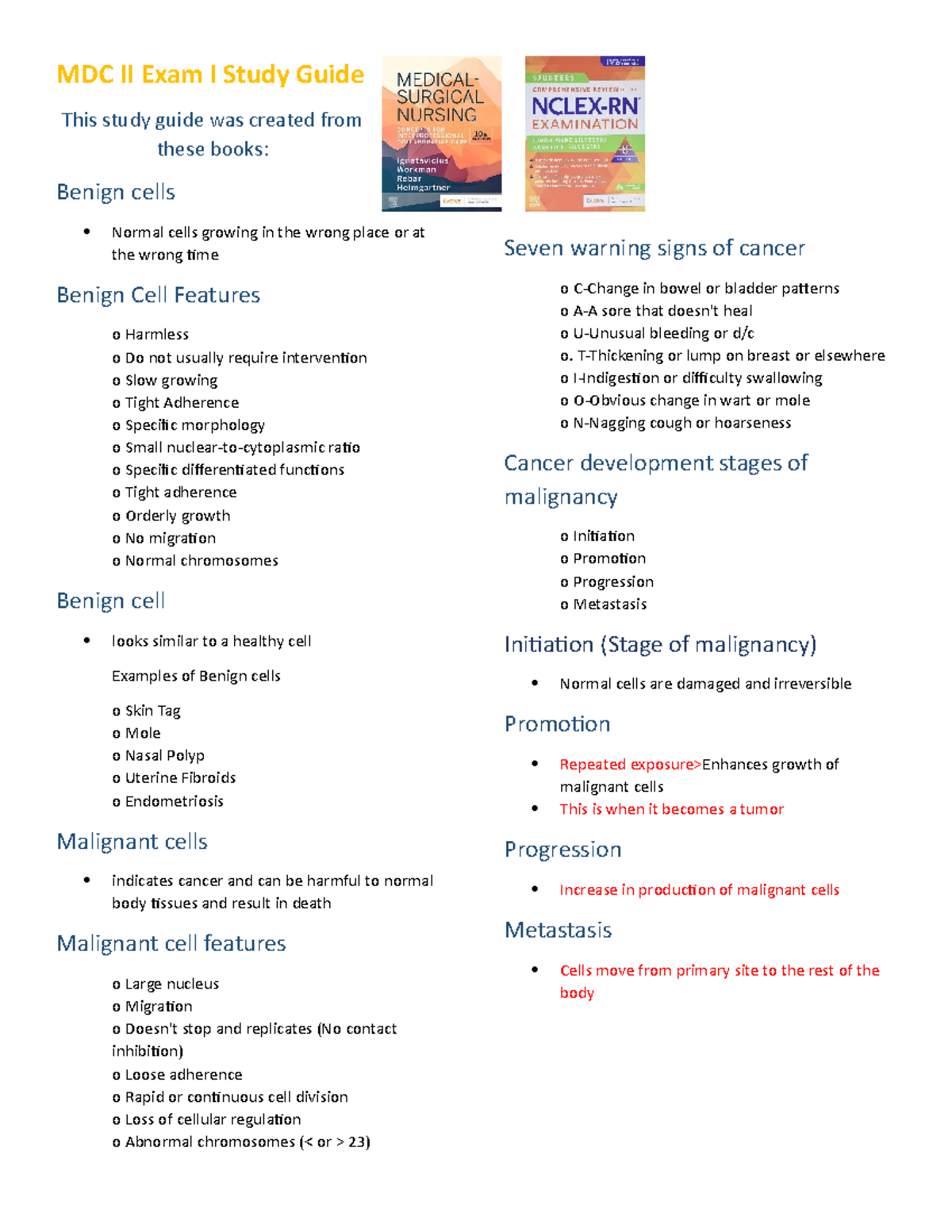 MDC 2 Exam 1 Study Guide - Notes from the Saunders book - MDC II Exam I ...