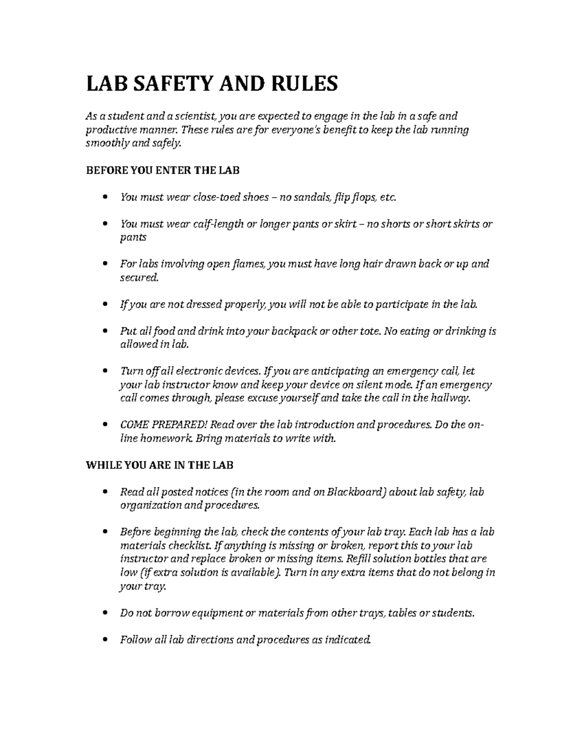 BIO 1510 Lab Manual LAB Safety AND Rules LAB SAFETY AND RULES As A   Thumb 1200 1553 