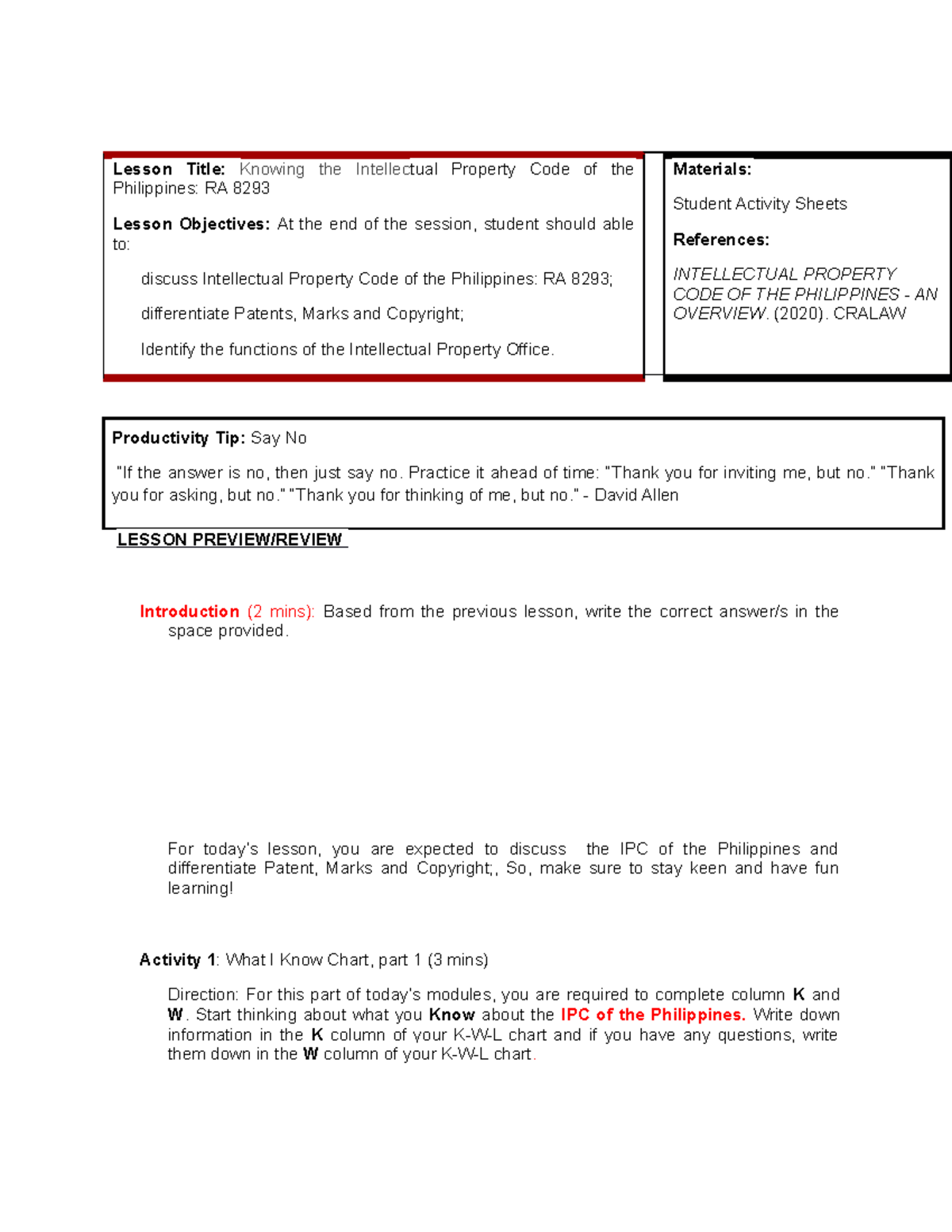 Knowing the Intellectual Property Code of the Philippines Materials