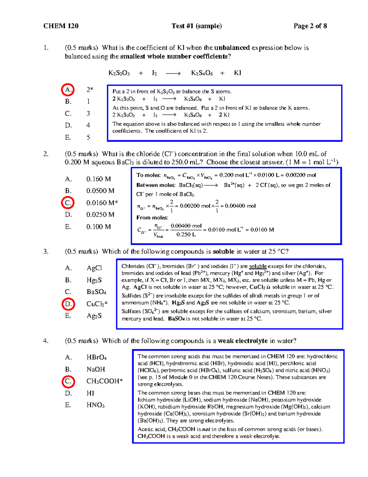 CHEM 120 Sample Test 1 Version 001 - Solutions - CHEM 120L - UWaterloo ...