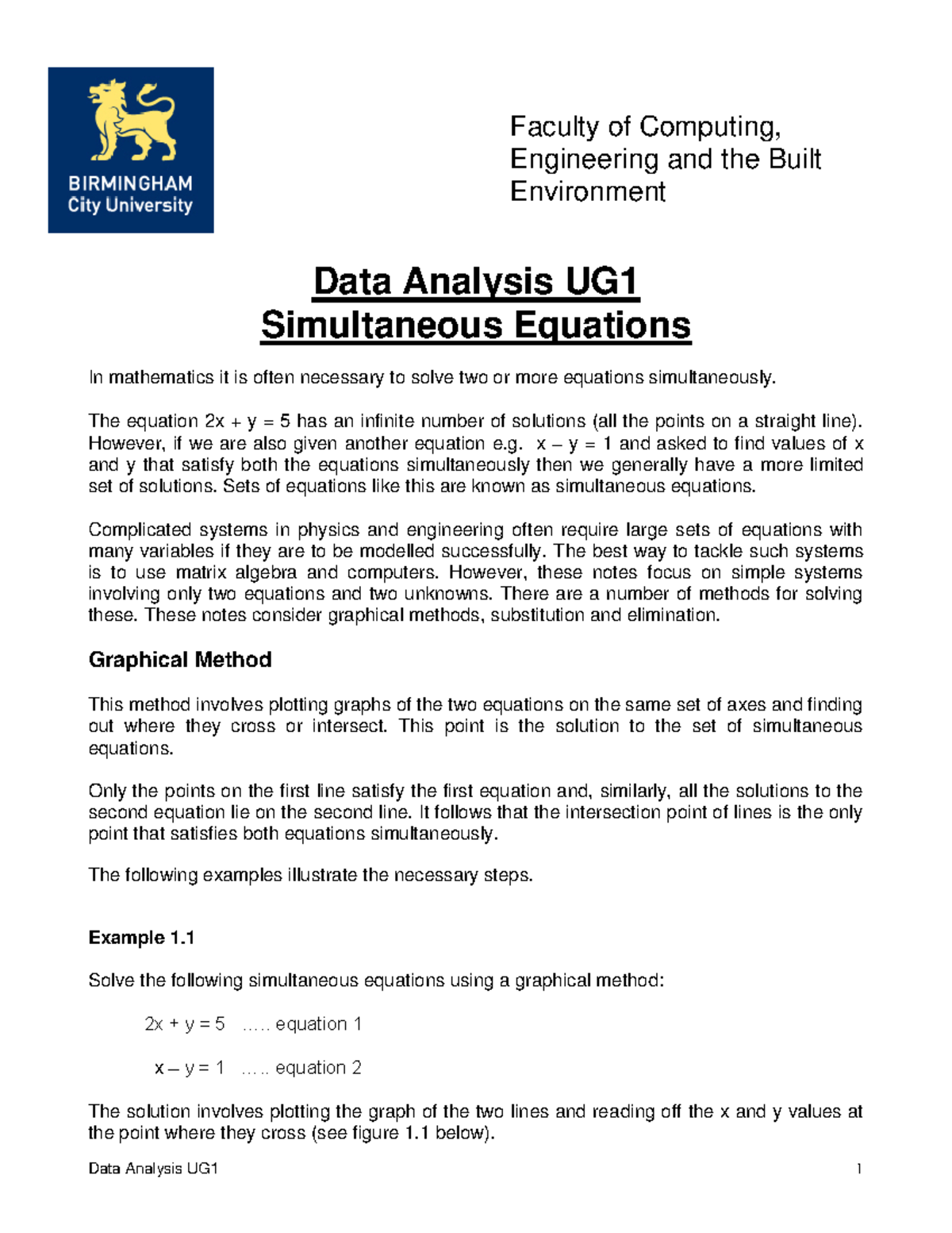3 Simultaneous Equations - Faculty of Computing, Engineering and the ...