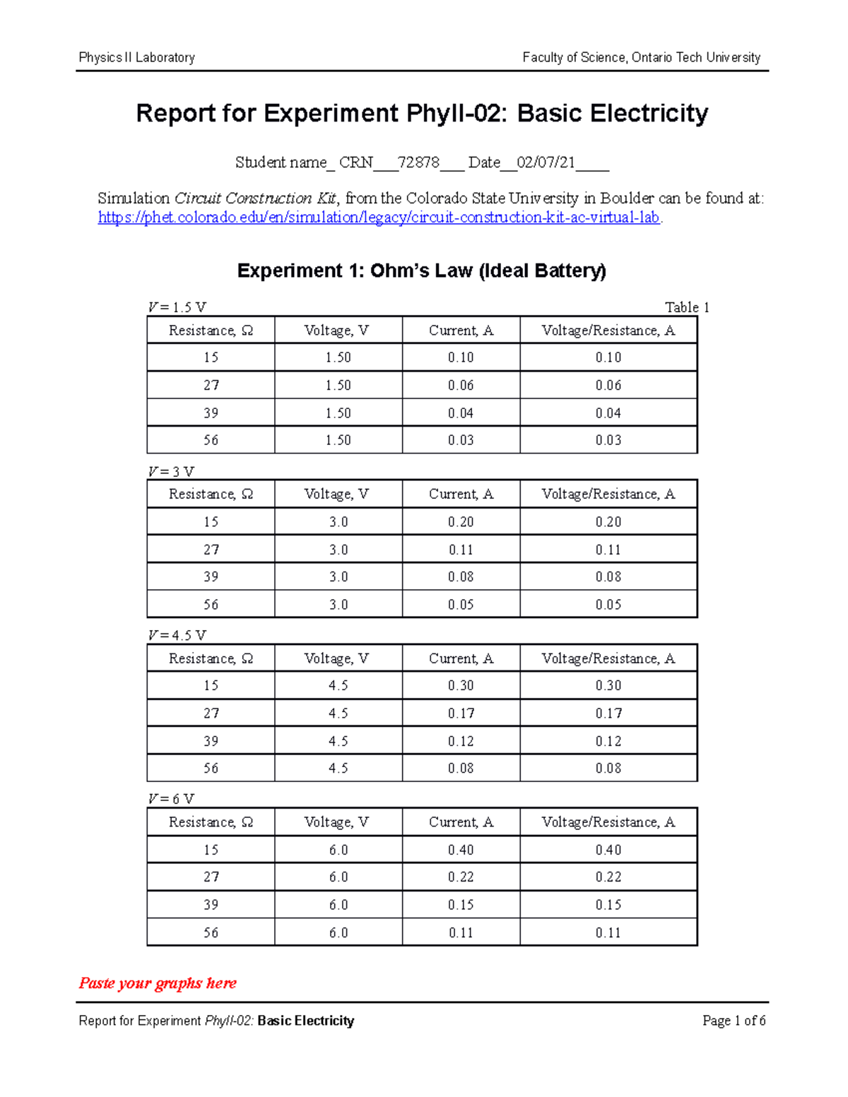 Report Basic Electricity Report for Experiment PhyII02 Basic