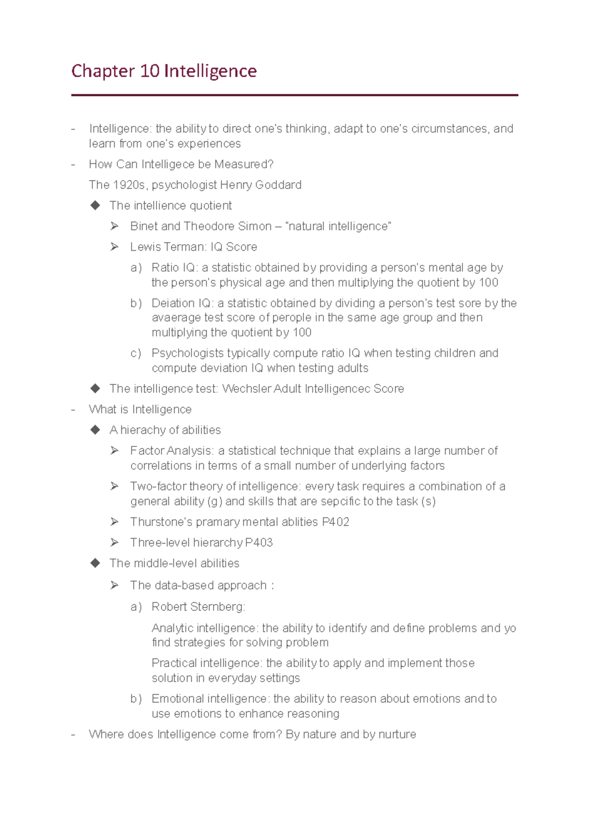 Summary Introduction to Psychology - Chapter 10 notes - Chapter 10 ...