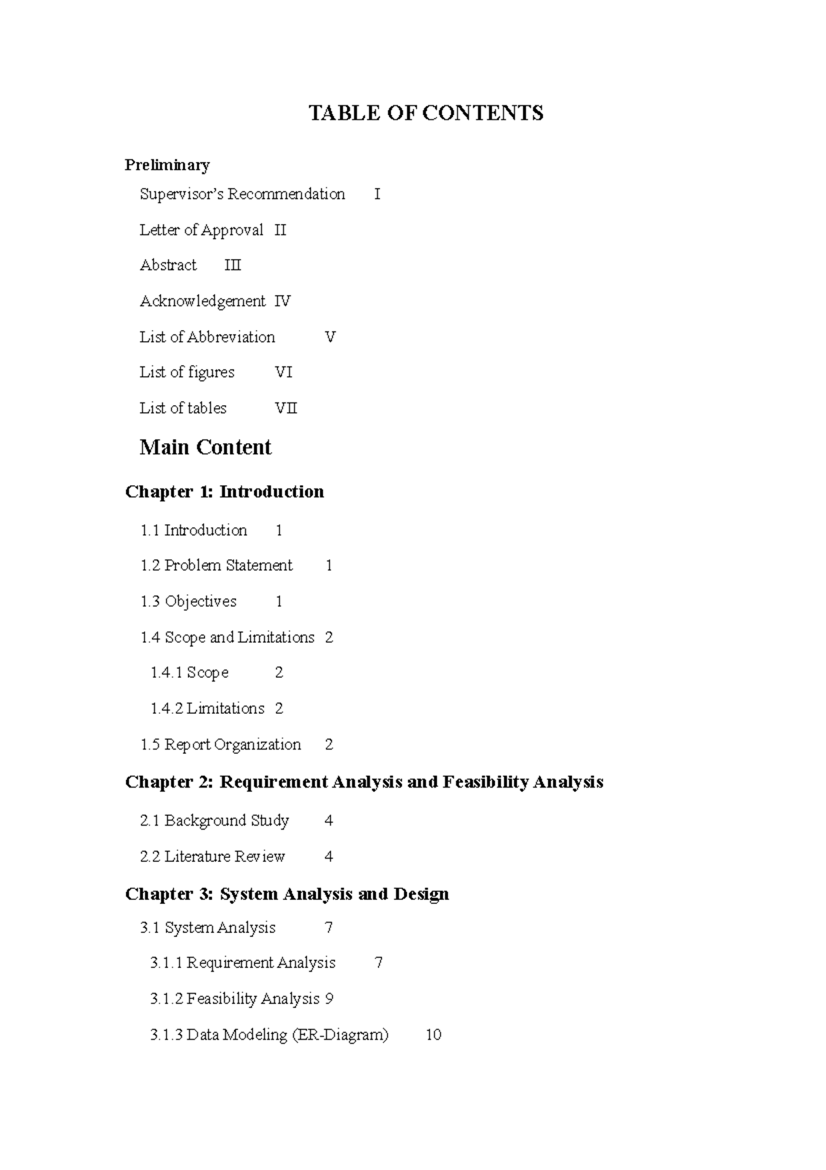 3-Table Of Content - Project - TABLE OF CONTENTS Preliminary Supervisor ...