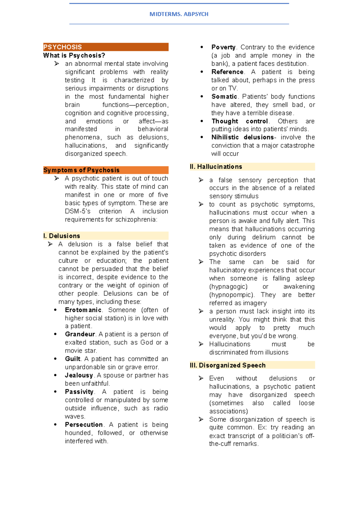 Psychosis - Schizophrenia Notes - MIDTERMS. ABPSYCH PSYCHOSIS What Is ...