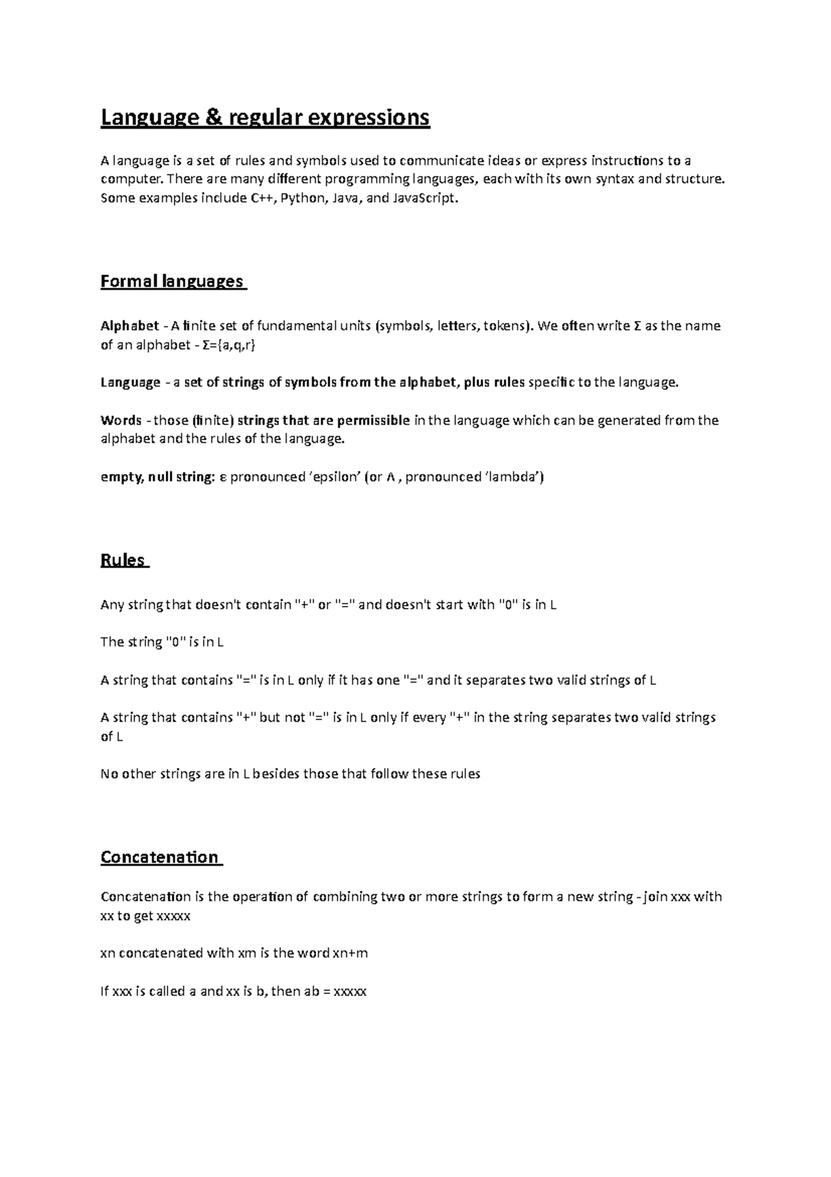 Formal Language Theory Language & regular expressions A language is a