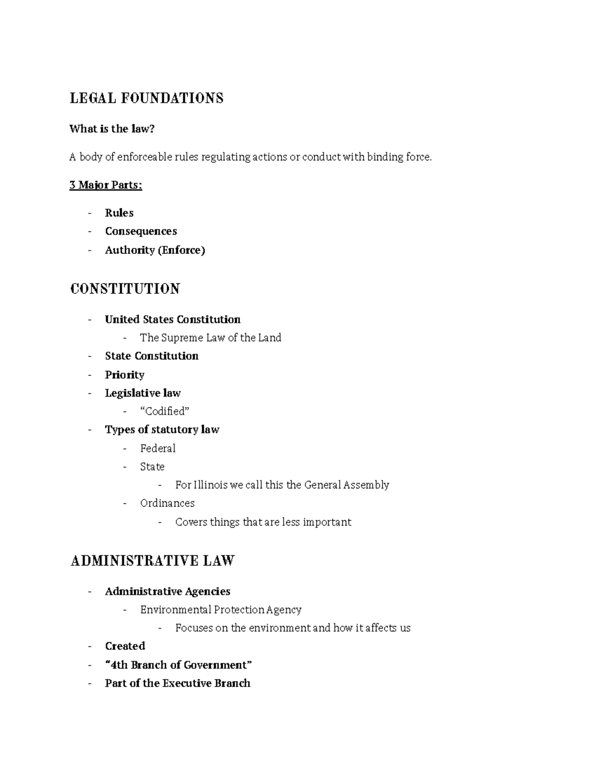 Week 1 Notes - Module 1 - LEGAL FOUNDATIONS What Is The Law? A Body Of ...