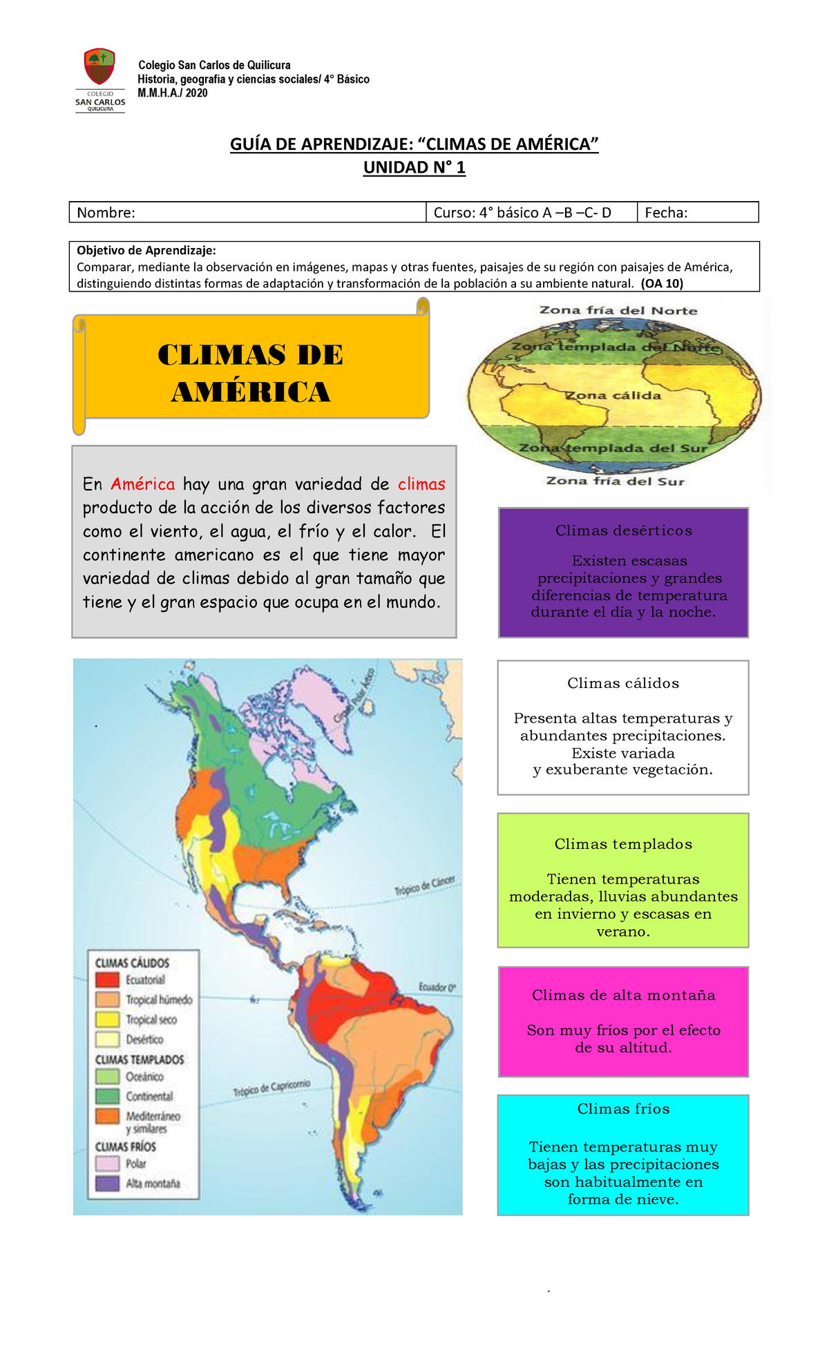 H4 semana 6 Actividad 2 - . CLIMAS DE AMÉRICA En América hay una gran ...