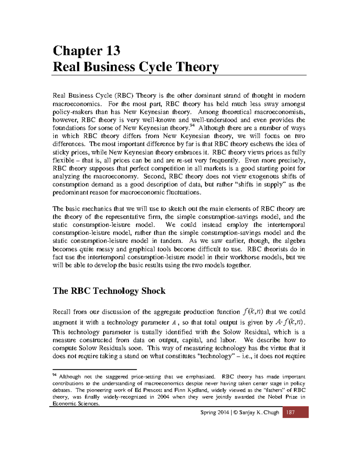 Chapter 13 - zssda - Chapter 13 Real Business Cycle Theory Real ...
